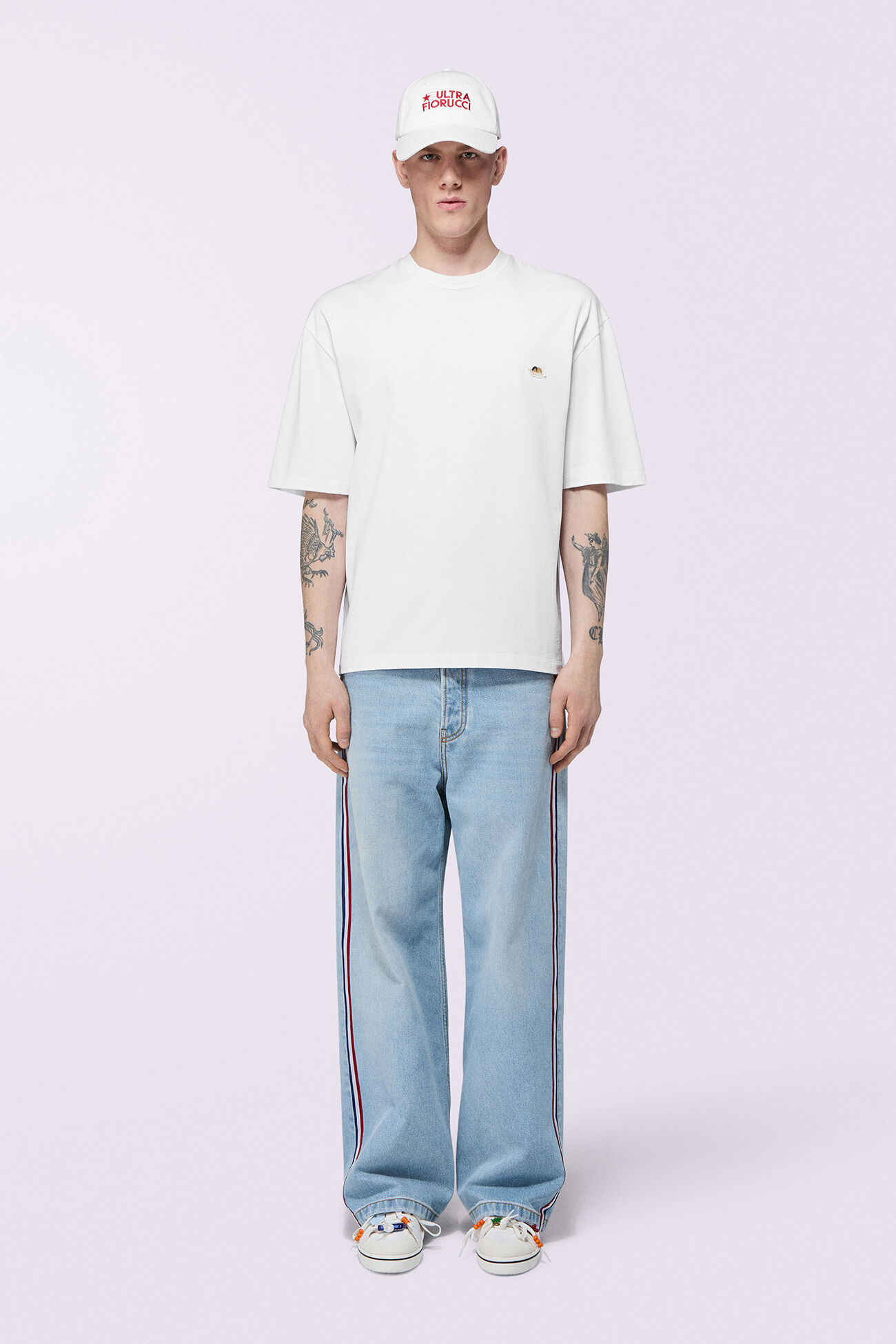 Tricolor Stripe Baggy Jeans Light Blue