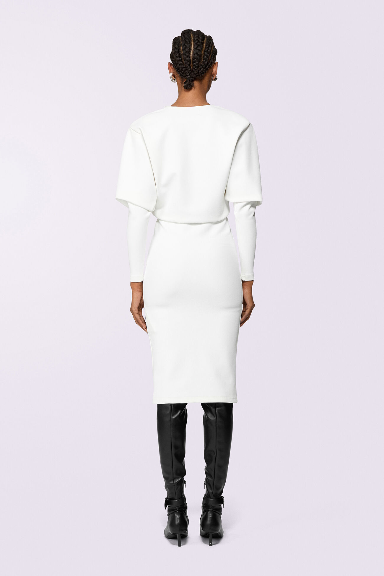 Puff Sleeve Jersey Midi Dress White