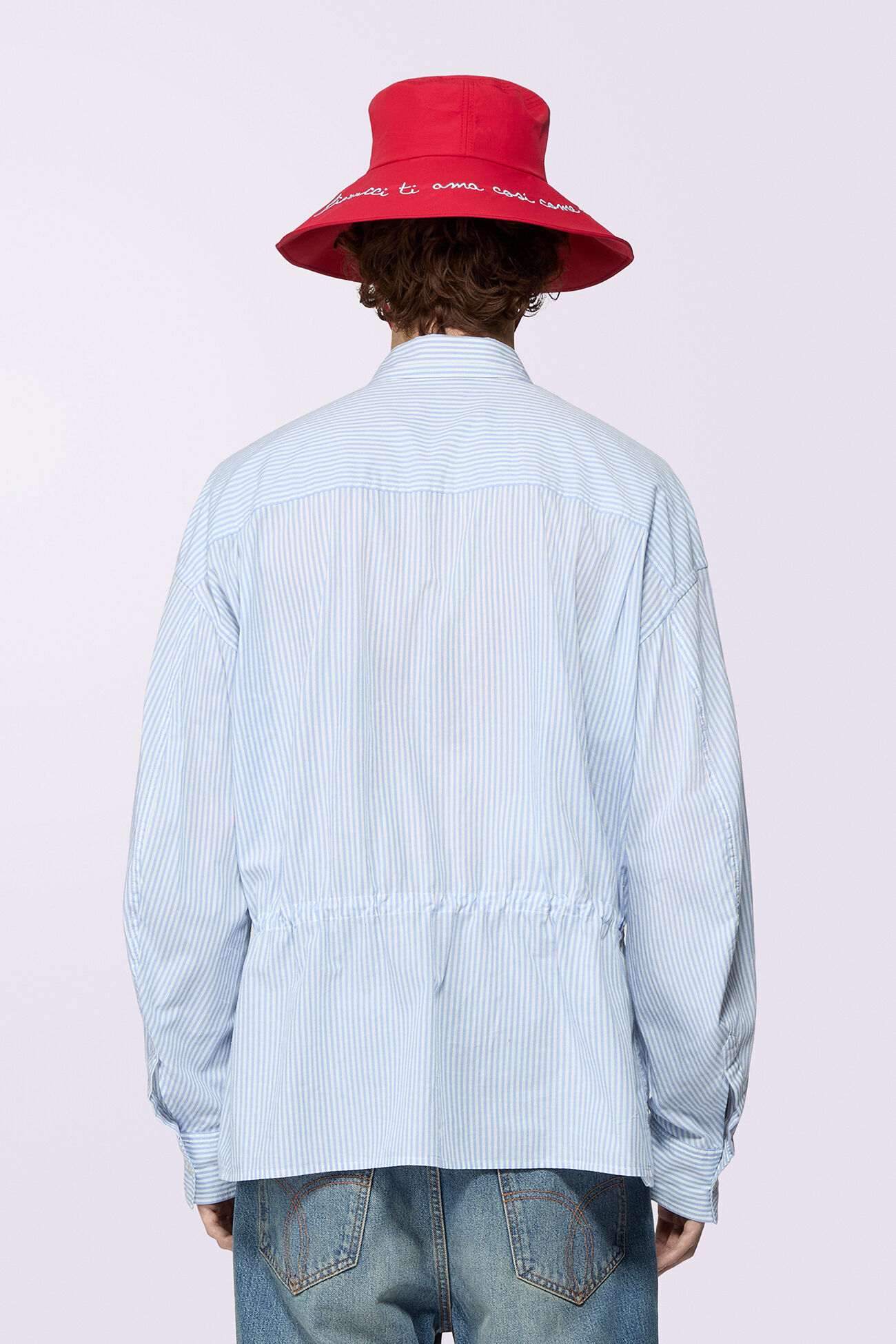 Unisex Label Patch Stripe Shirt Blue