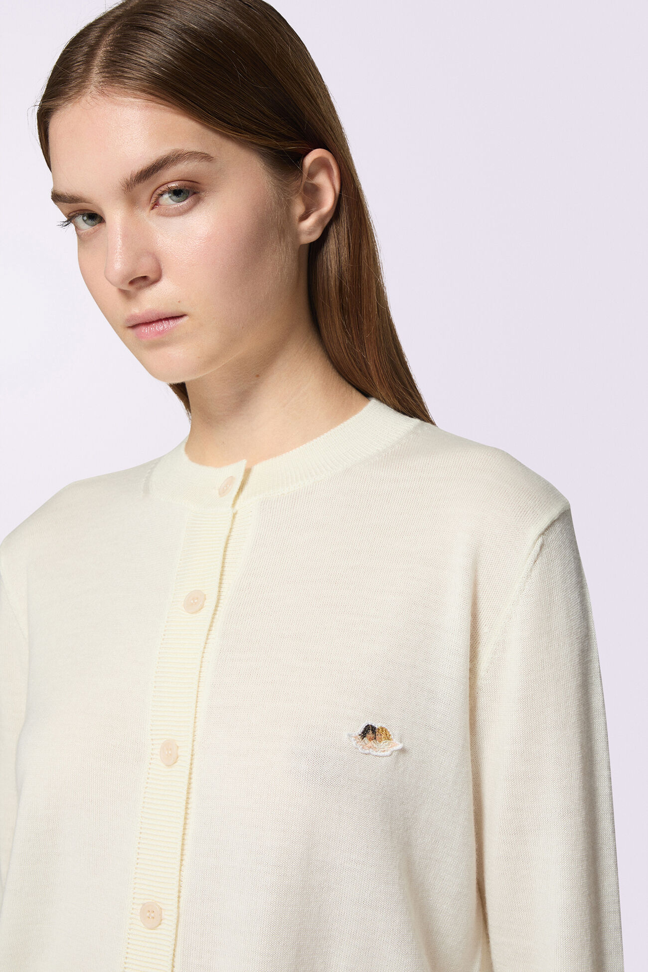 Angels Patch Knit Cardigan Cream