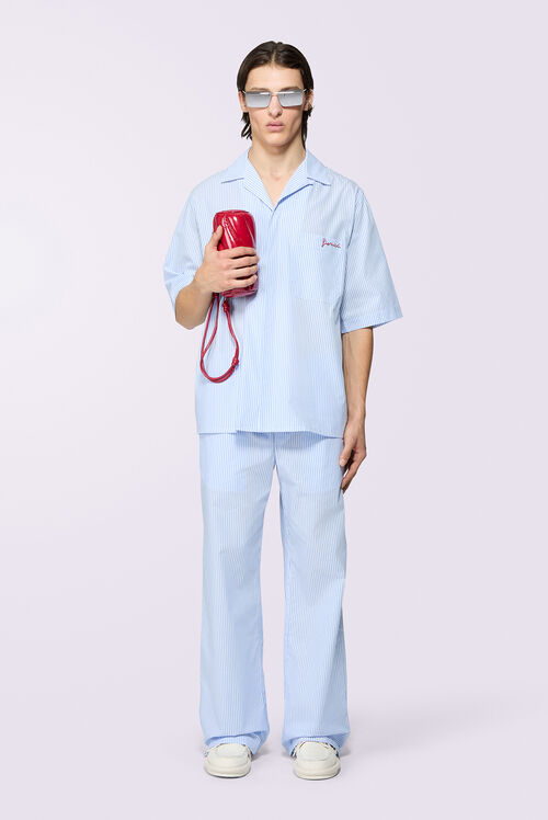 Logo Stripe Bowling Shirt Blue