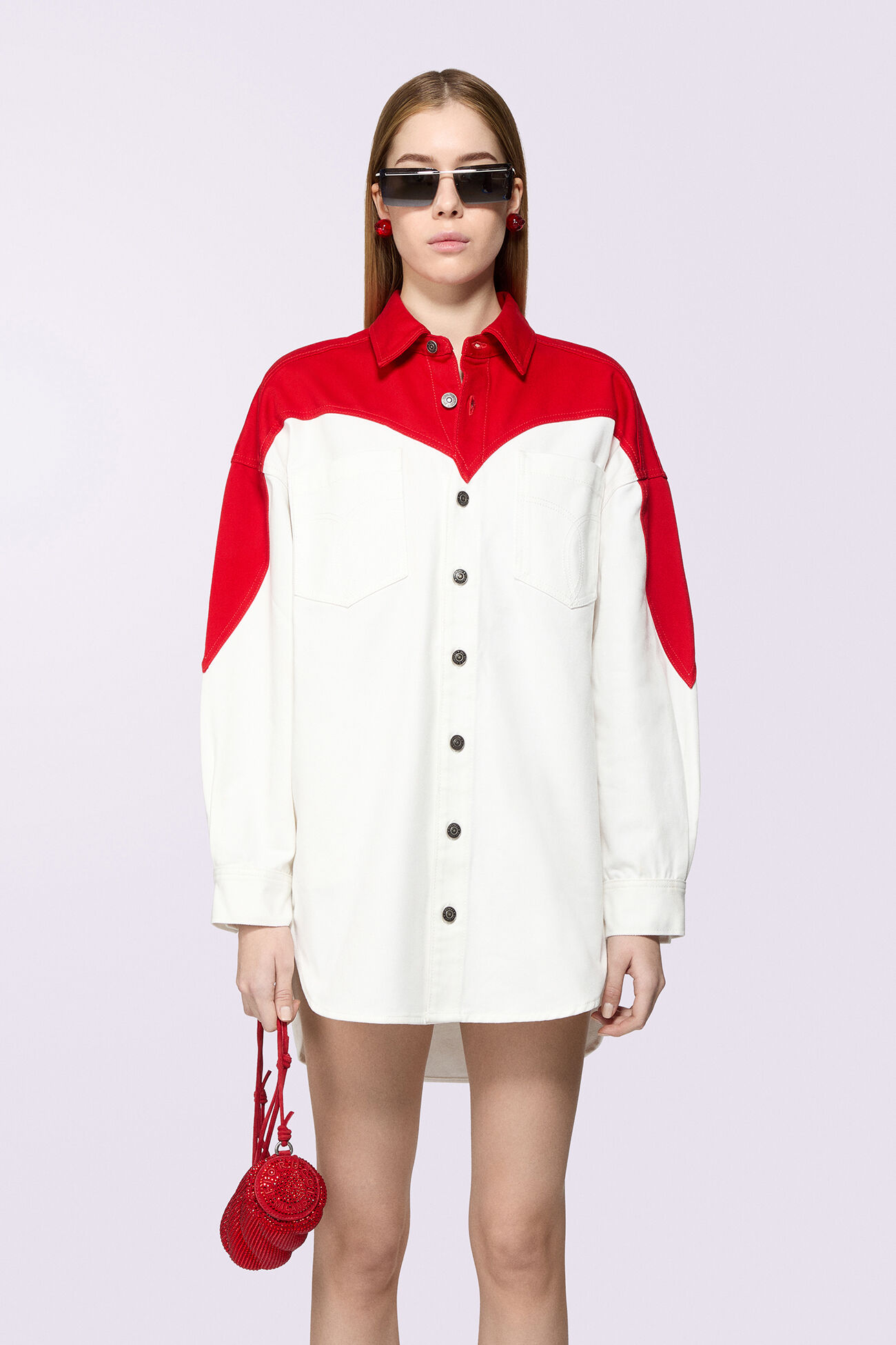 Heart Denim Shirt Dress Red