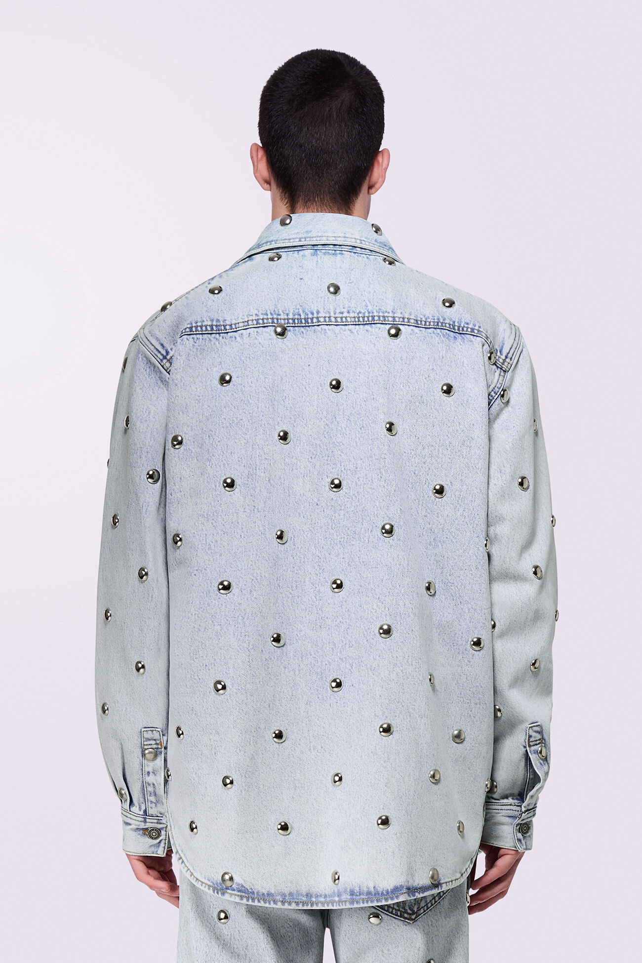 Unisex Stud Denim Overshirt Bleach Blue