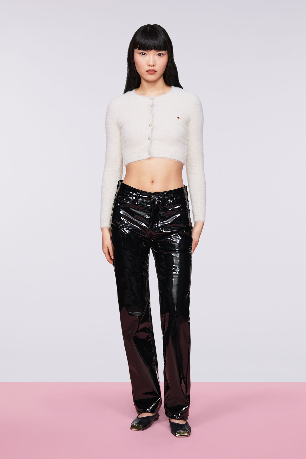 Unisex Straight Fit Vinyl Trousers Black