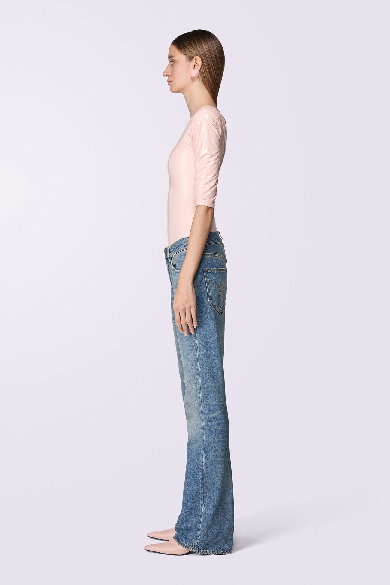 Unisex Low Rise Flare Jeans Mid Blue