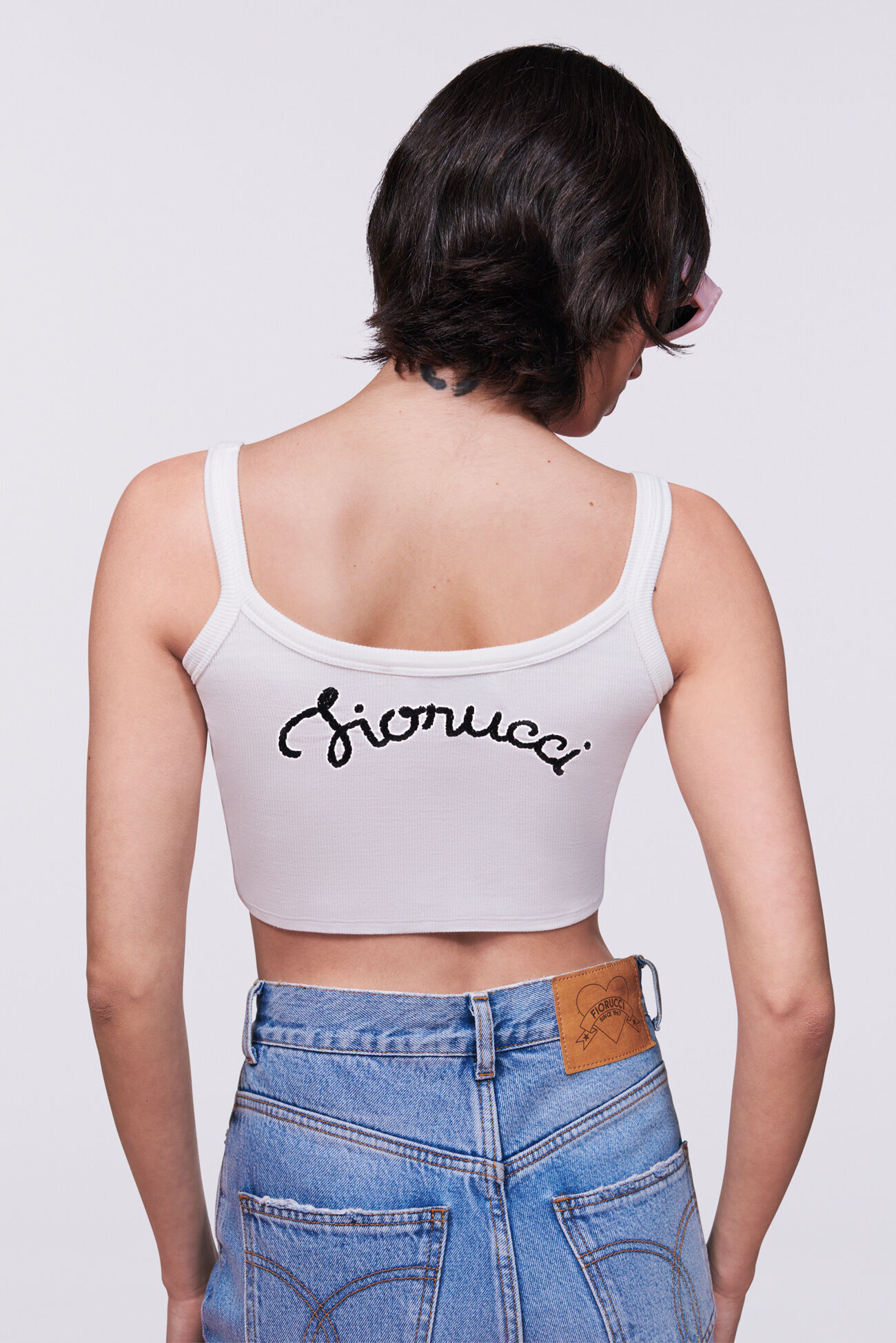 Embroidered Crop Tank Top White