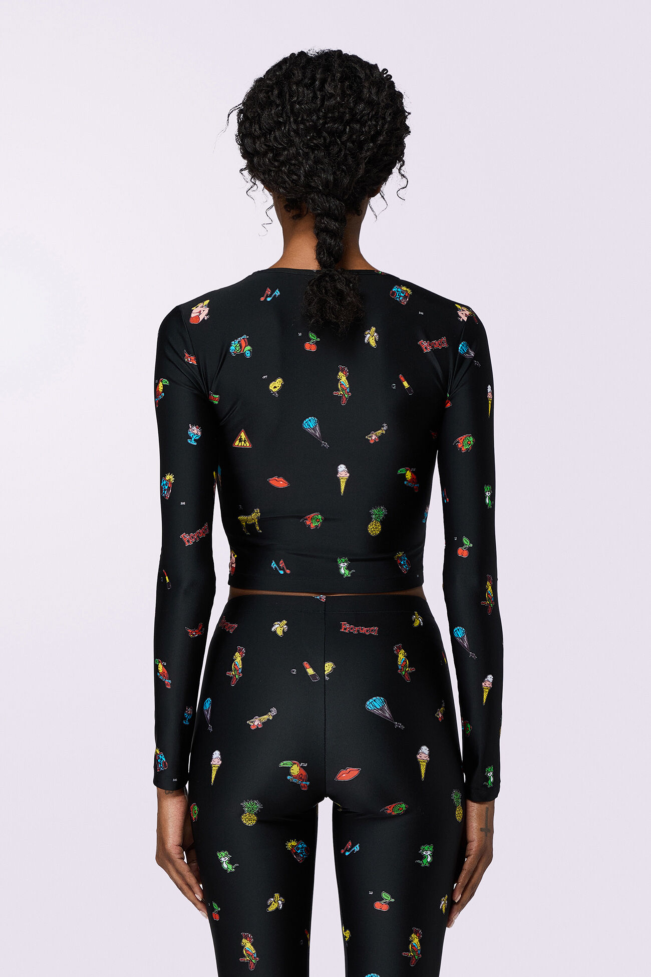 Toys Print Long Sleeve Crop Top Black