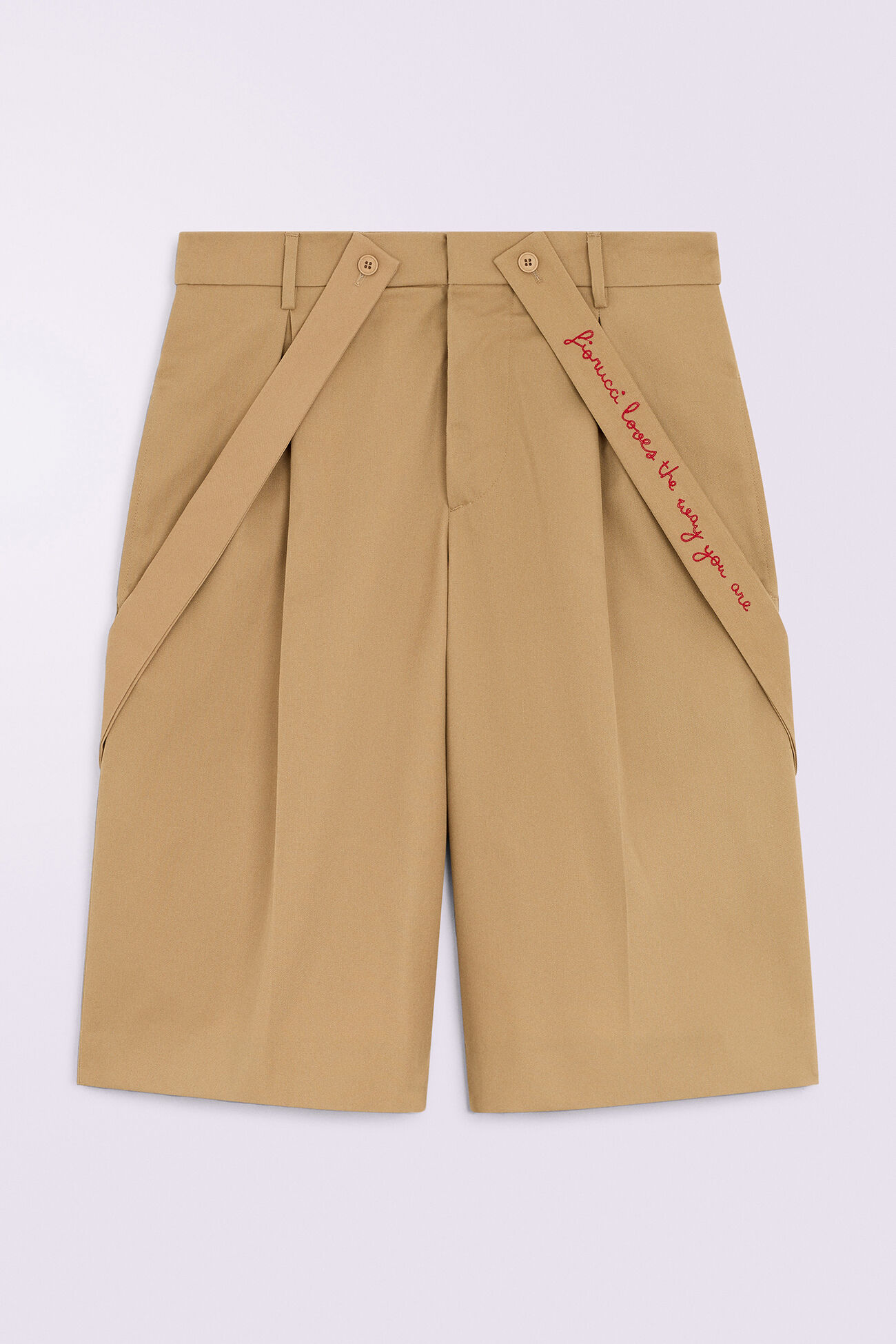 Embroidered Suspender Shorts Beige