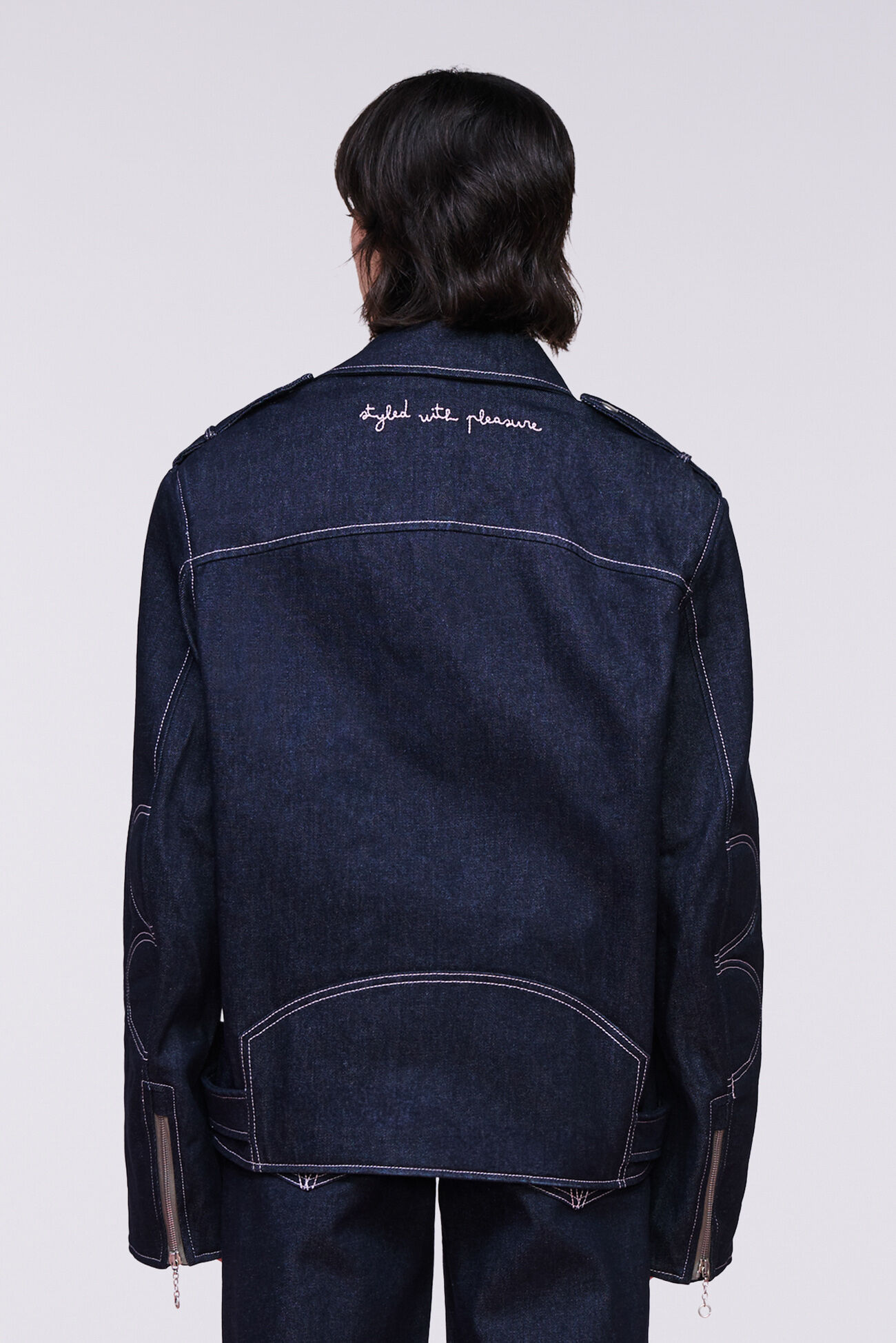 Unisex Biker Denim Jacket Dark Blue