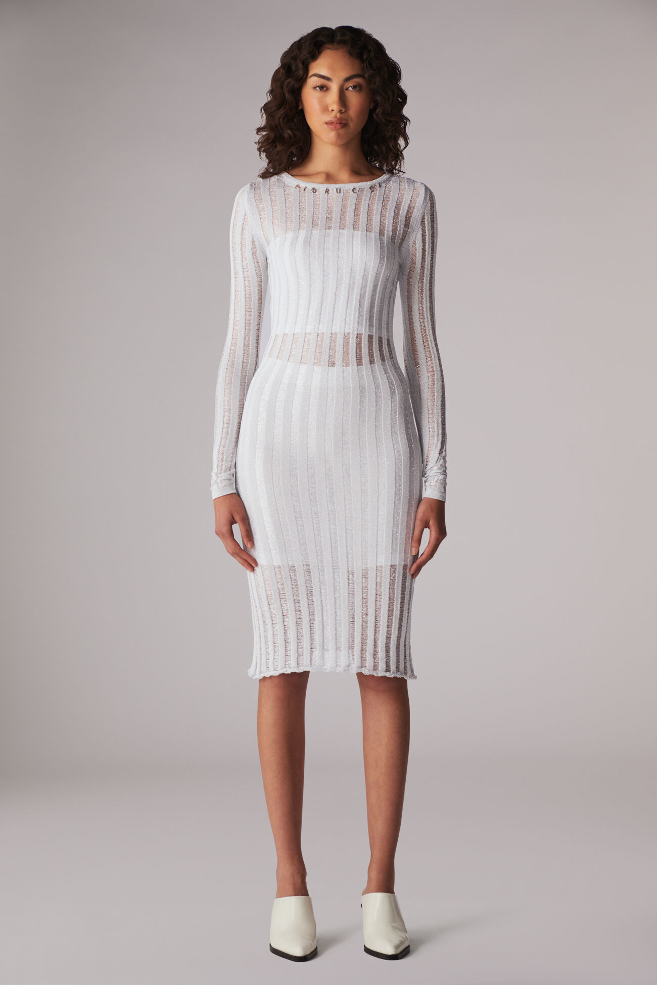 Knit Ribbed Midi Dress Silver
