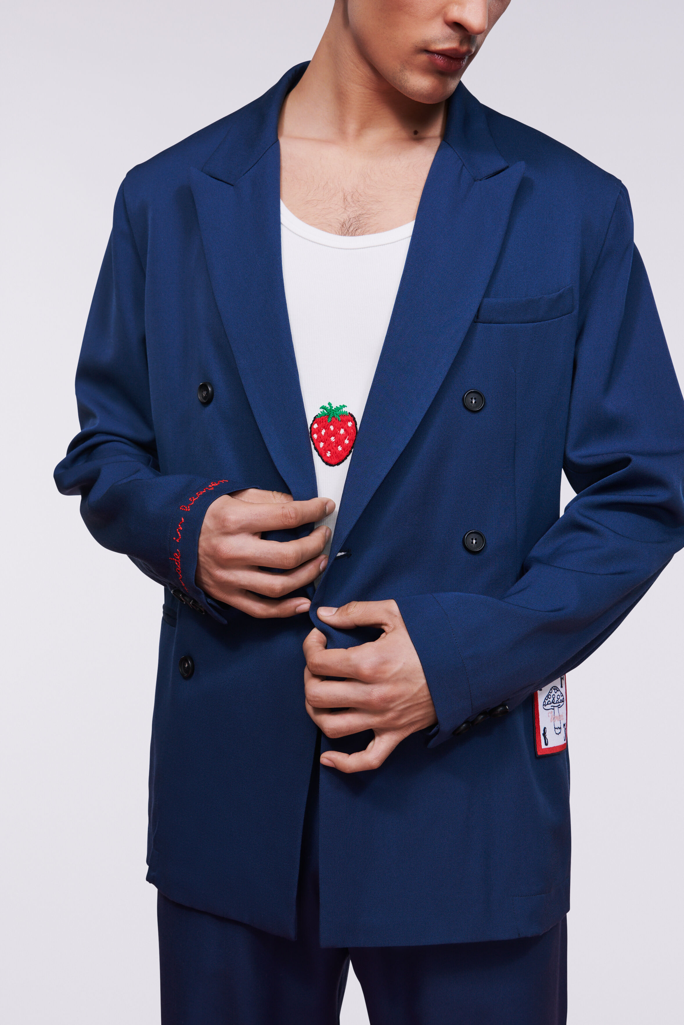 Double Breasted Patch Blazer Blue