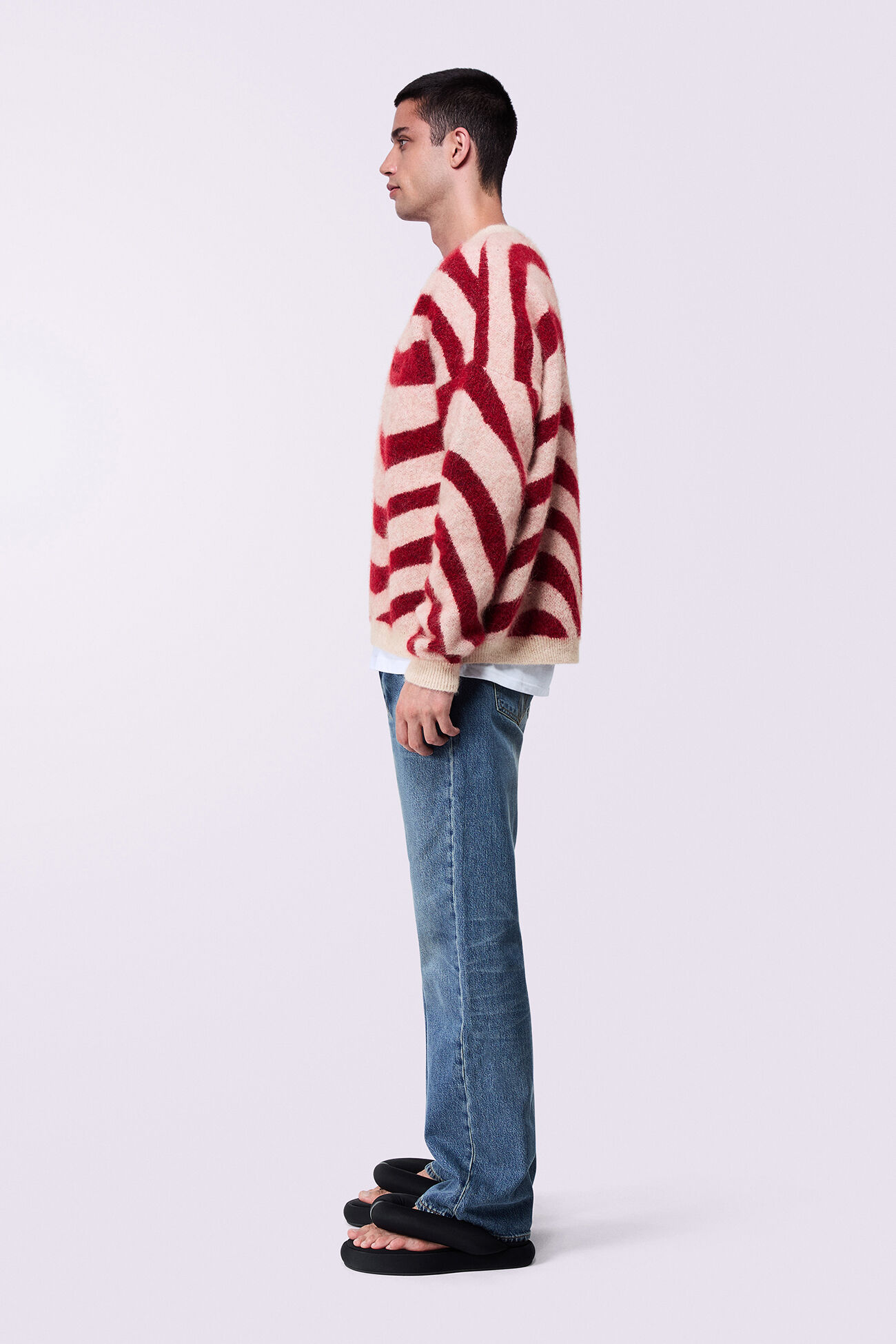 Unisex Candy Stripe Knit Jumper Red