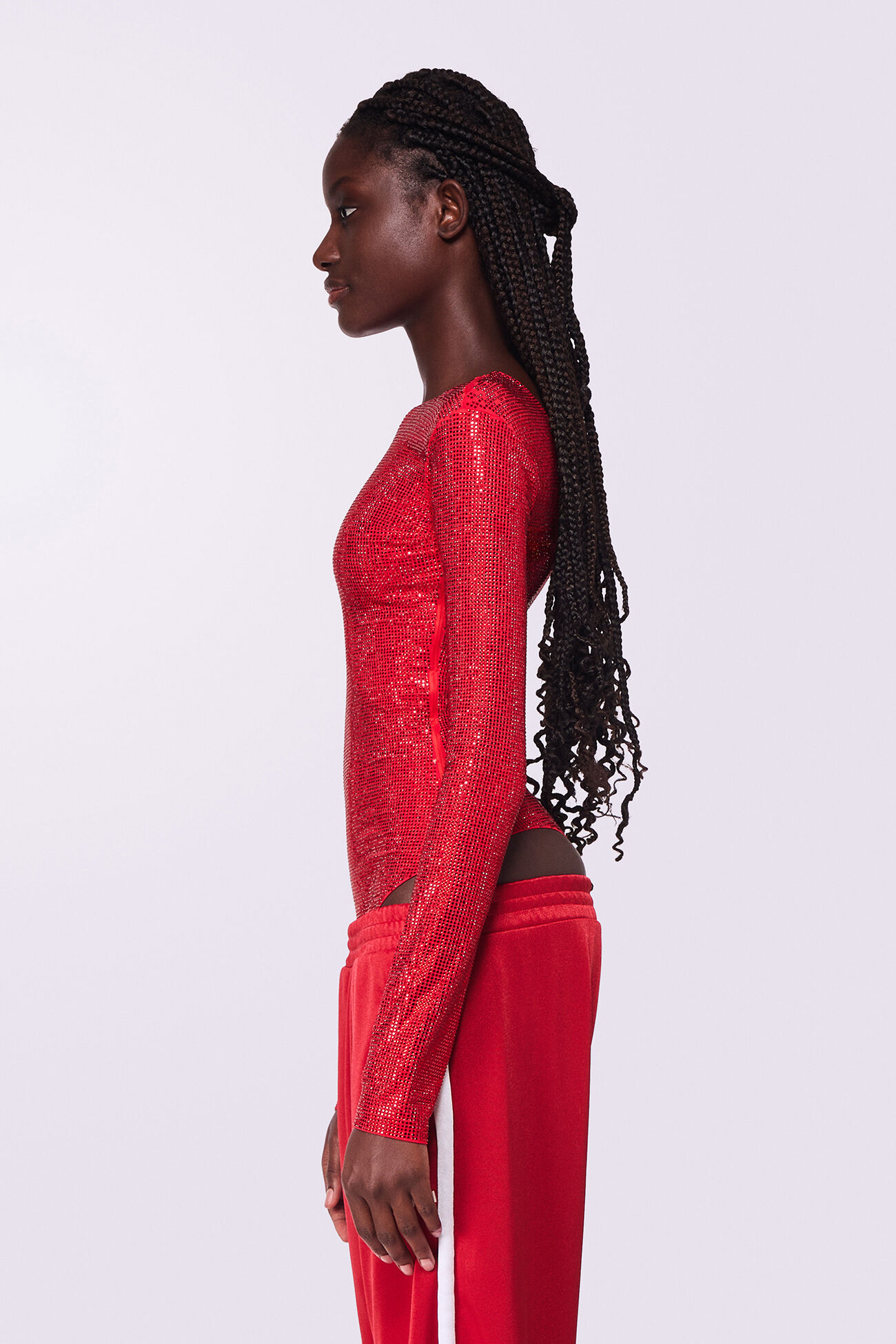Rhinestone Bodysuit Red