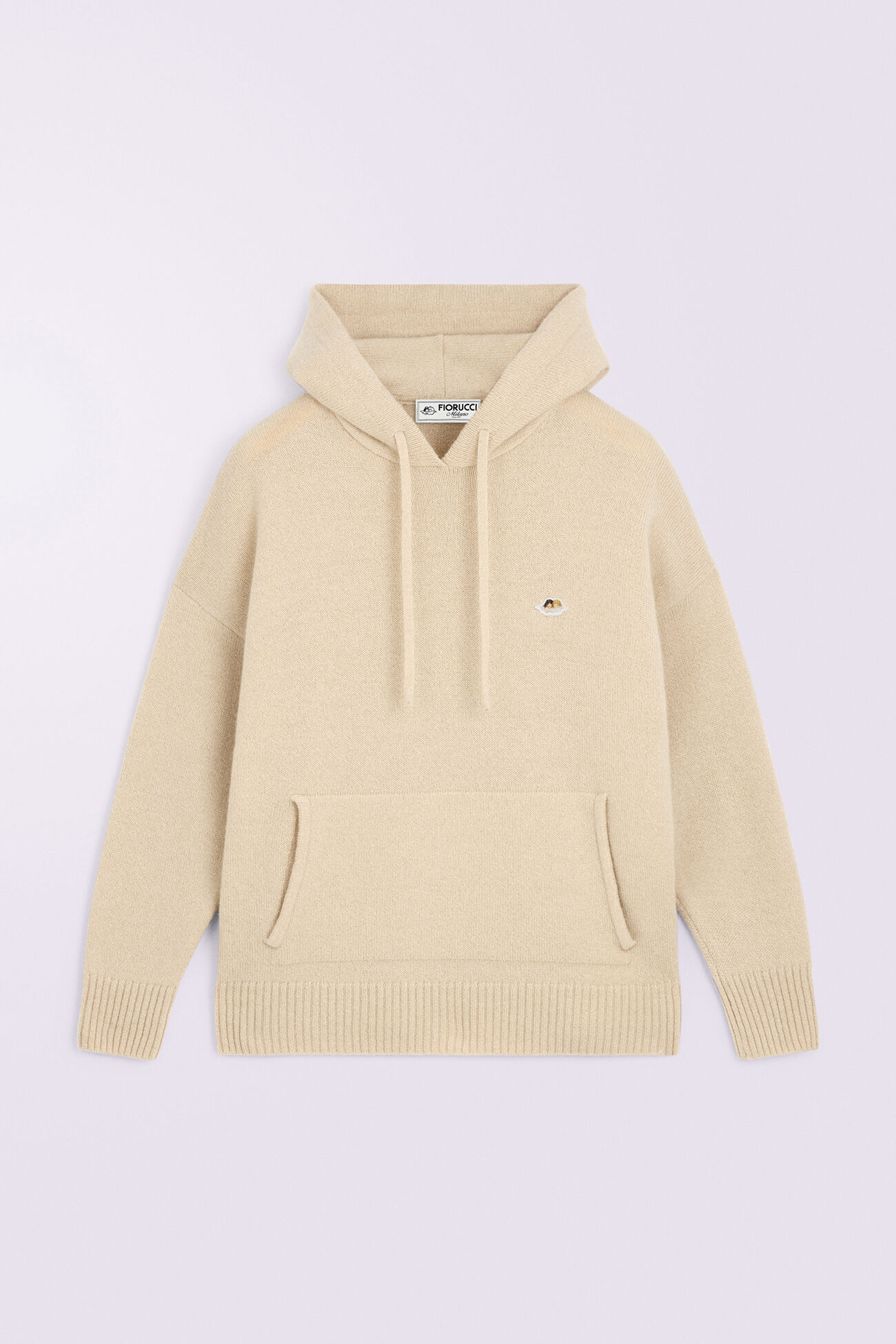Angels Patch Knit Hoodie Beige