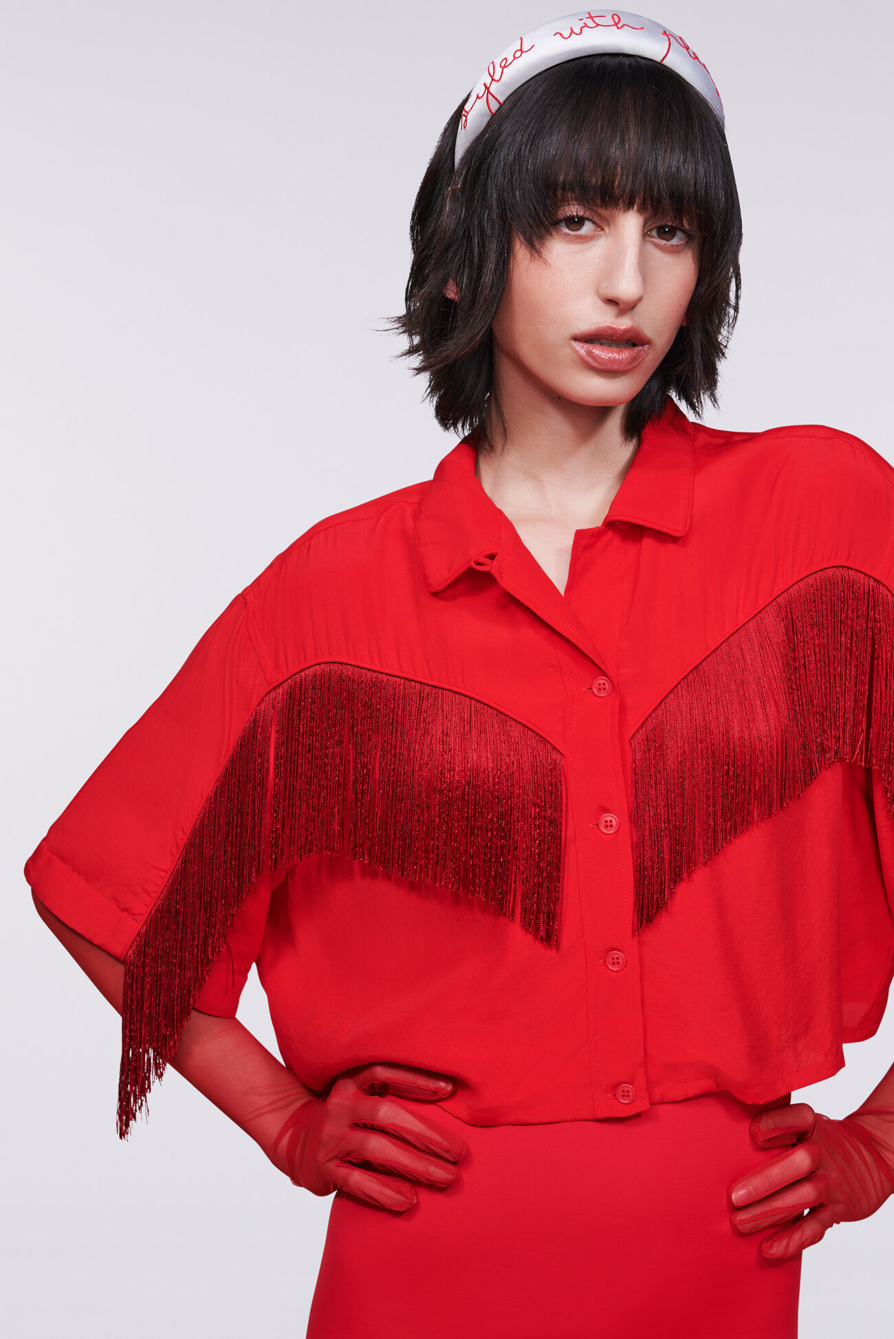 Fringe Crop Shirt Red