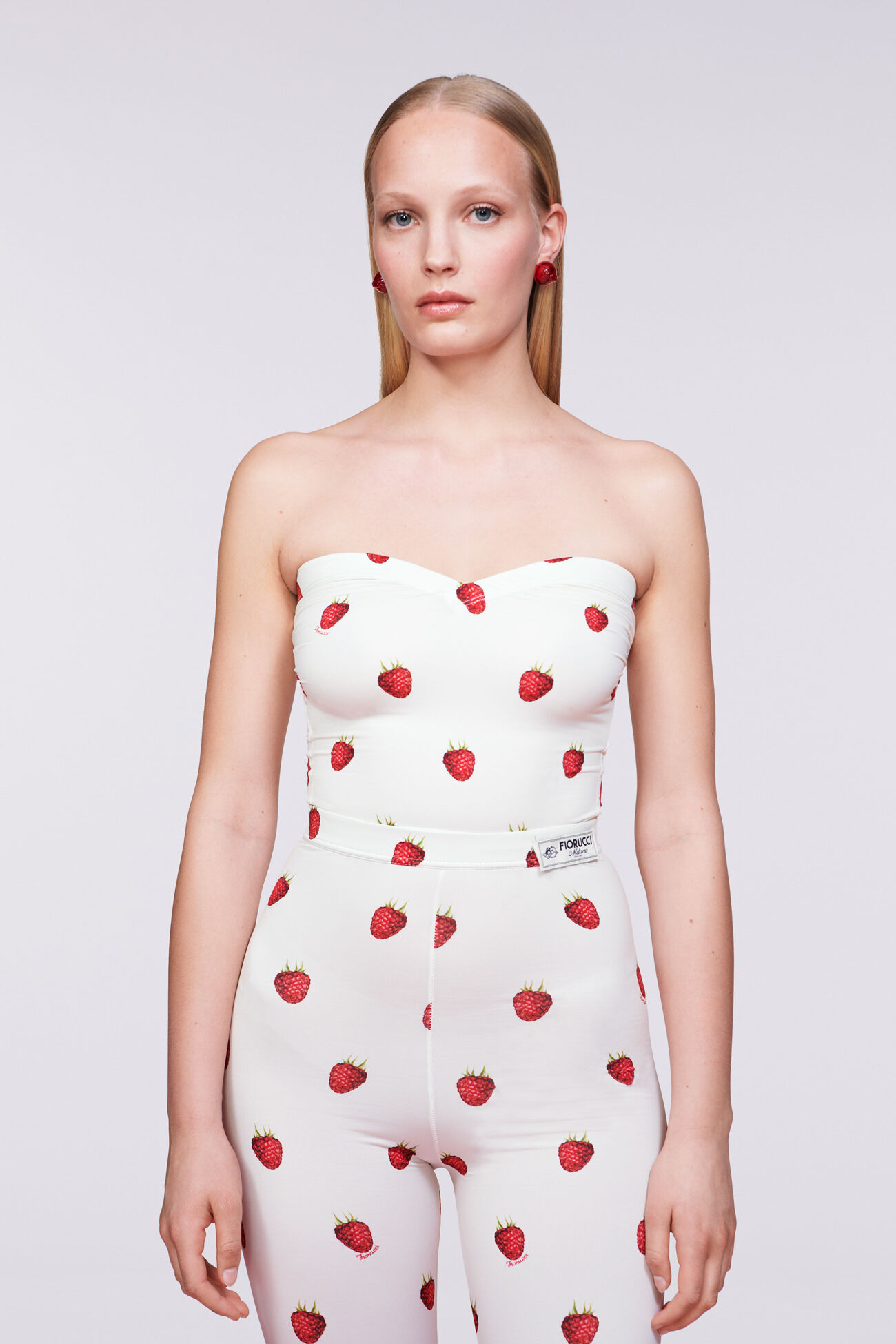 Raspberry Print Bustier Top White