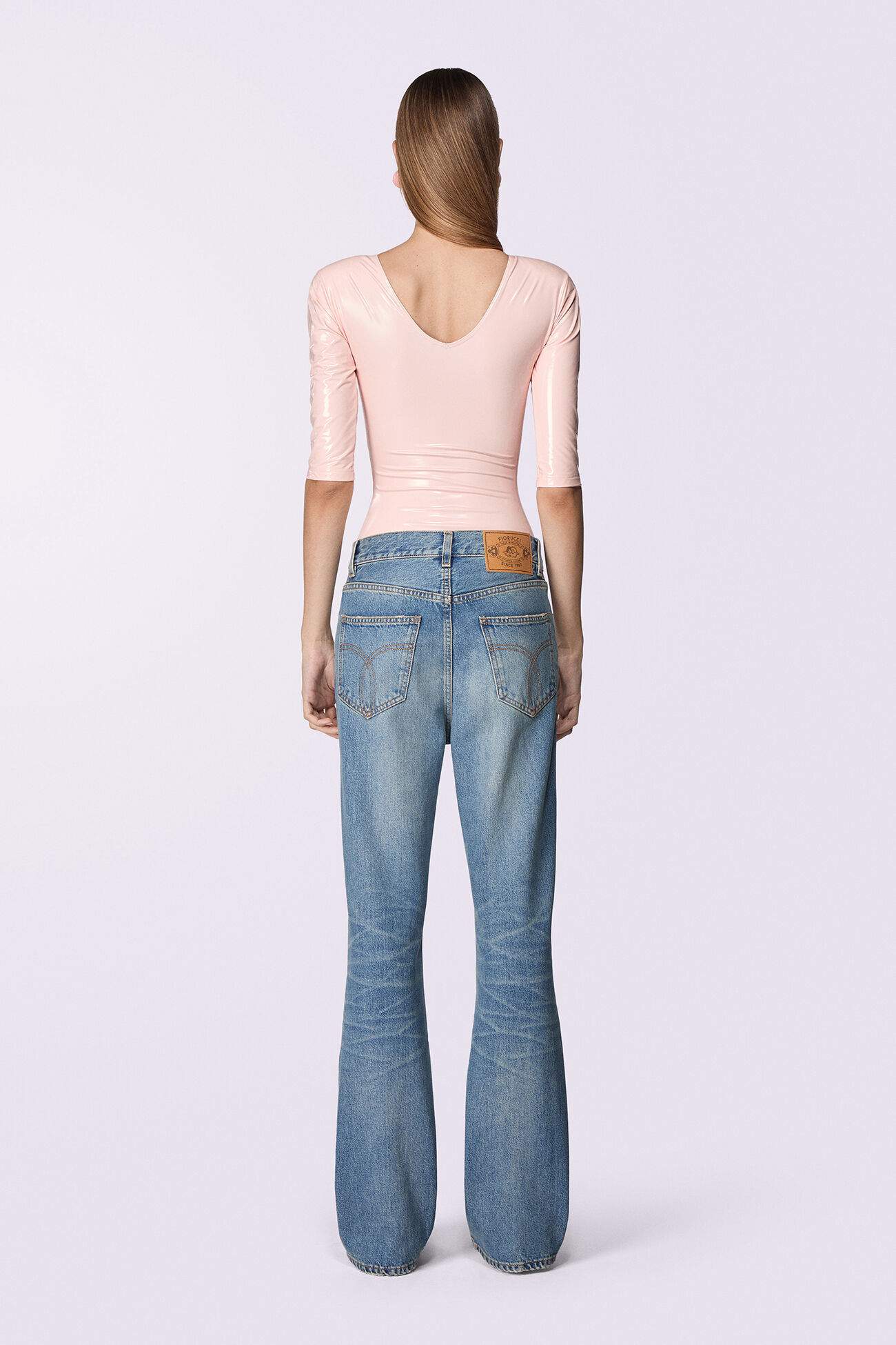 Unisex Low Rise Flare Jeans Mid Blue