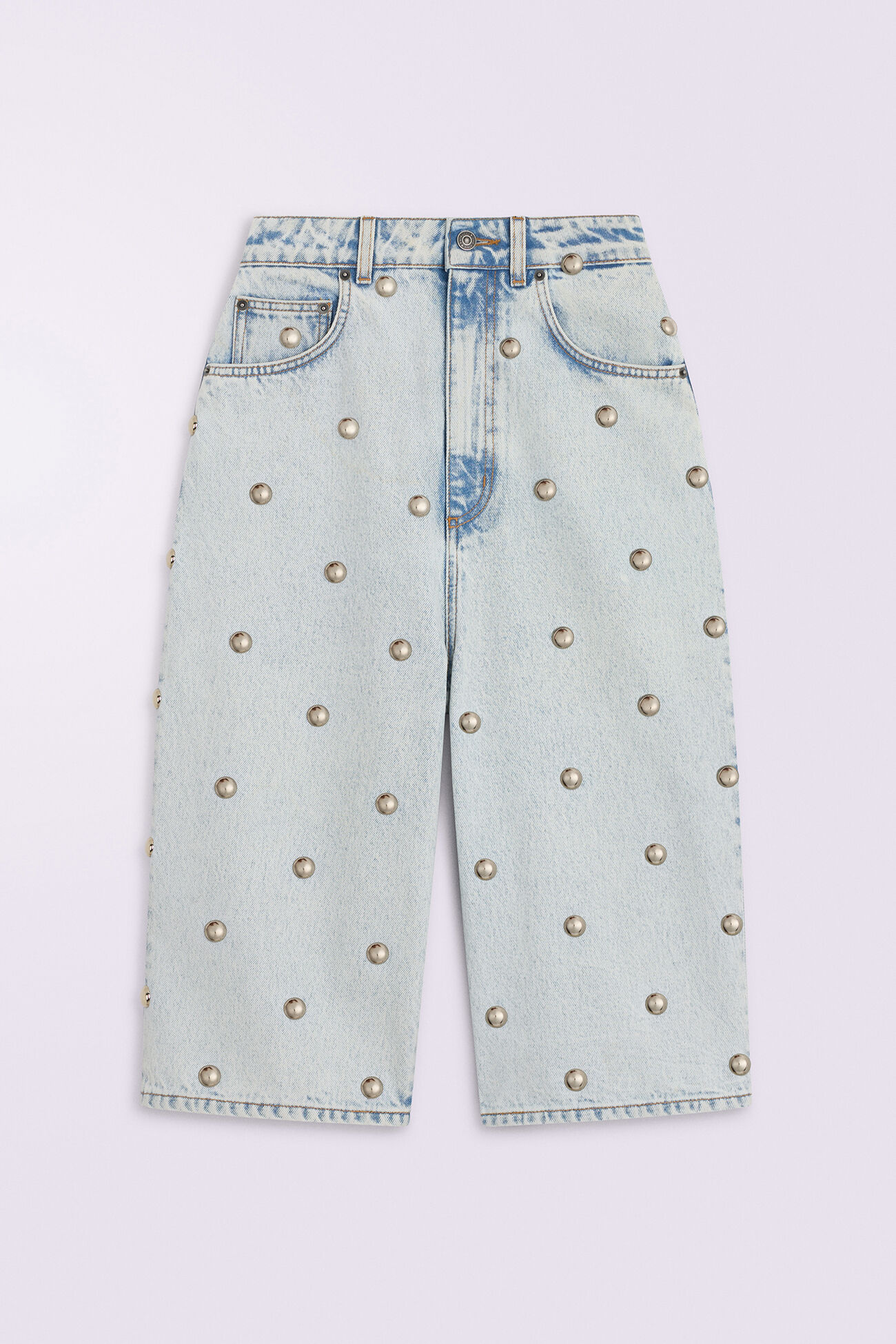 Stud Denim Bermuda Shorts Bleach Blue
