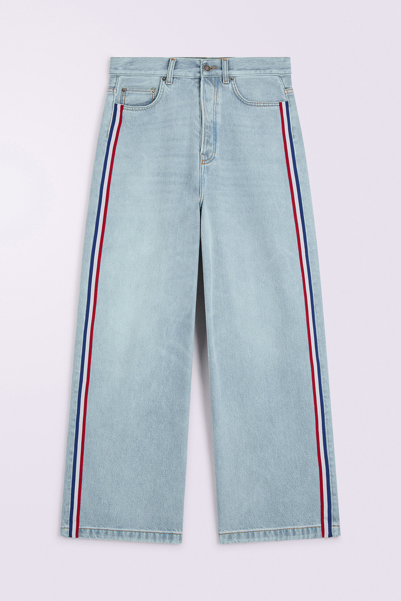 Tricolor Stripe Baggy Jeans Light Blue