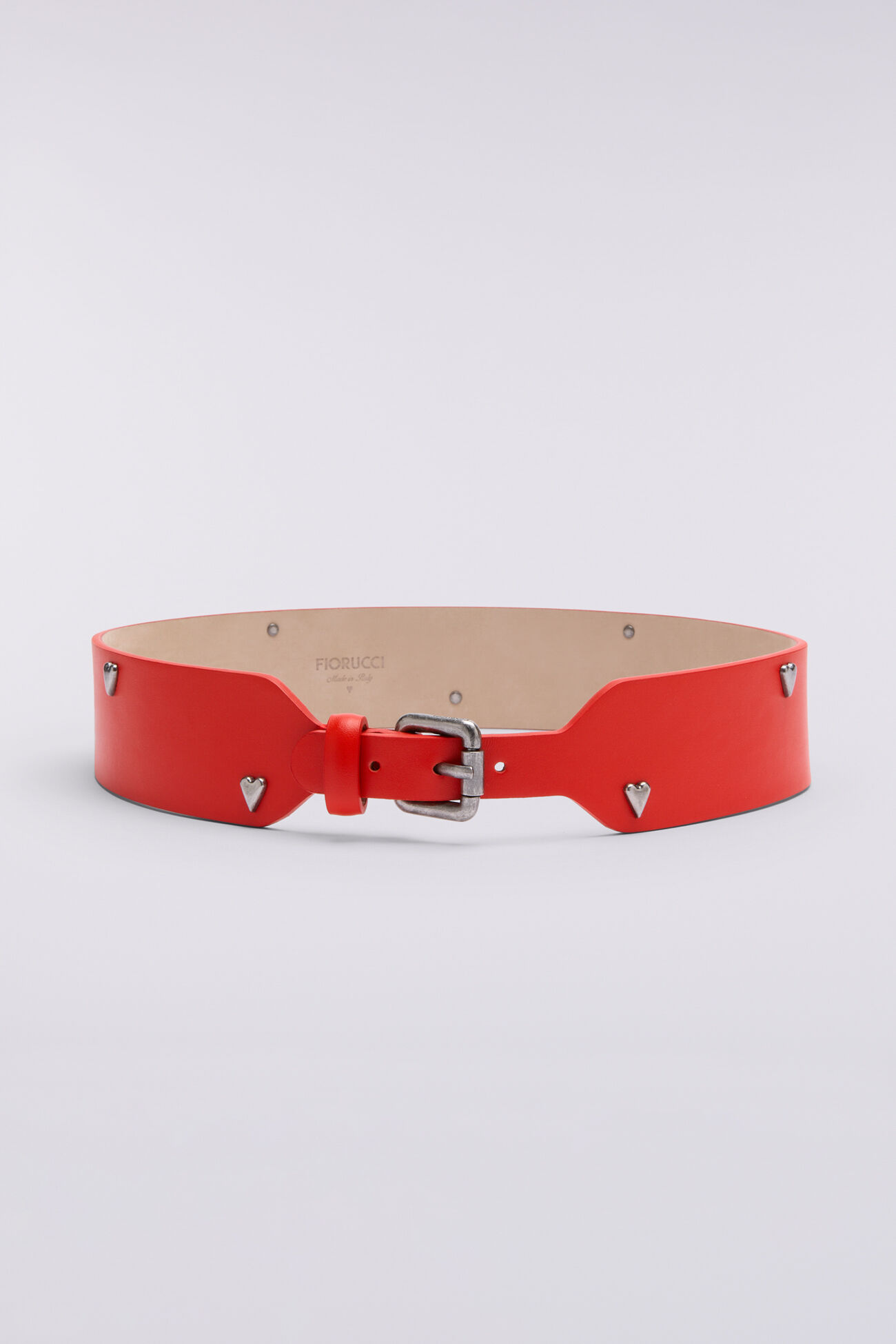 Heart Stud Leather Belt Red