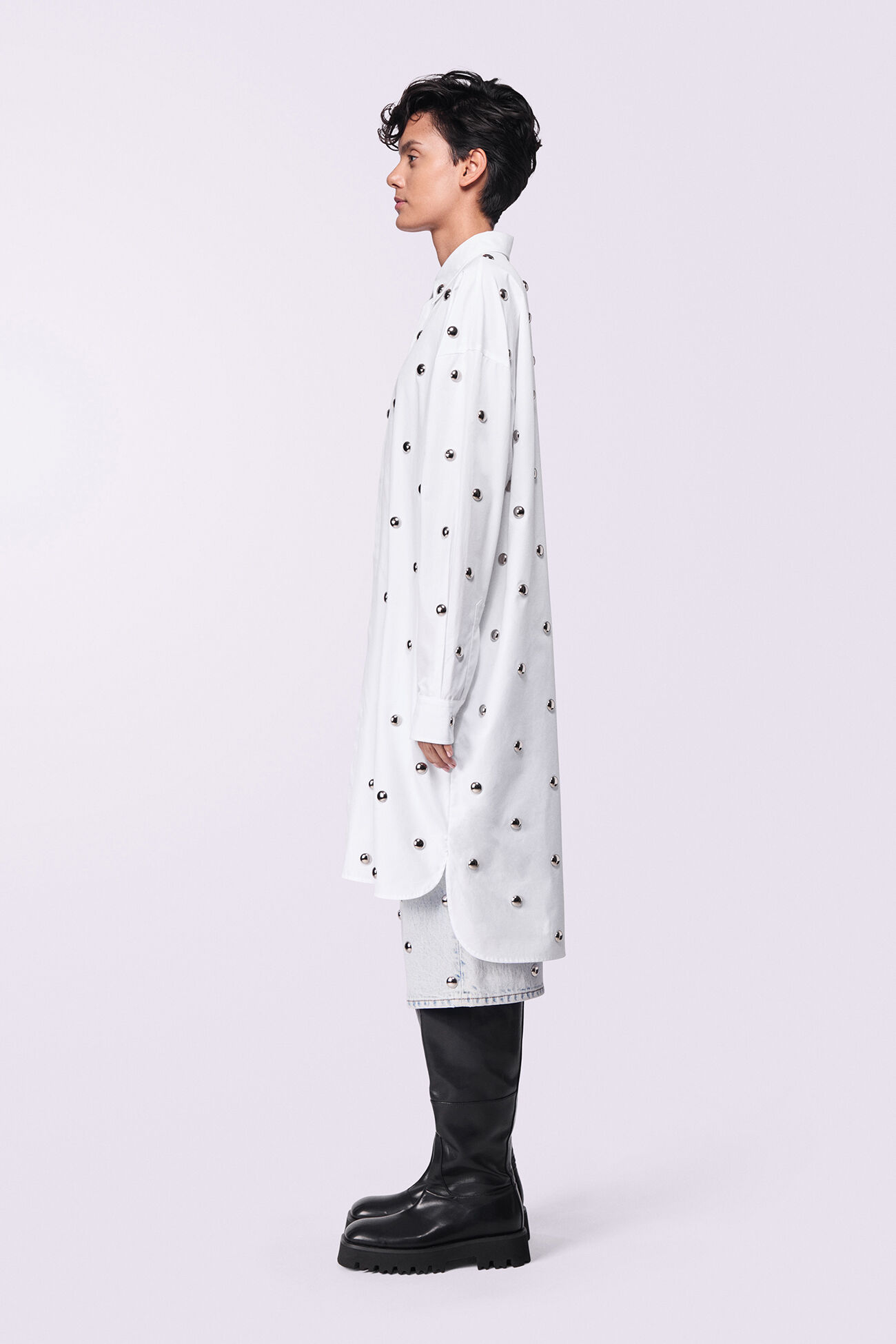 Stud Midi Shirt Dress White