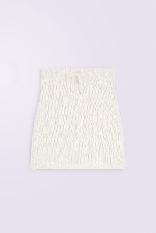 Embroidered Knit Mini Skirt White