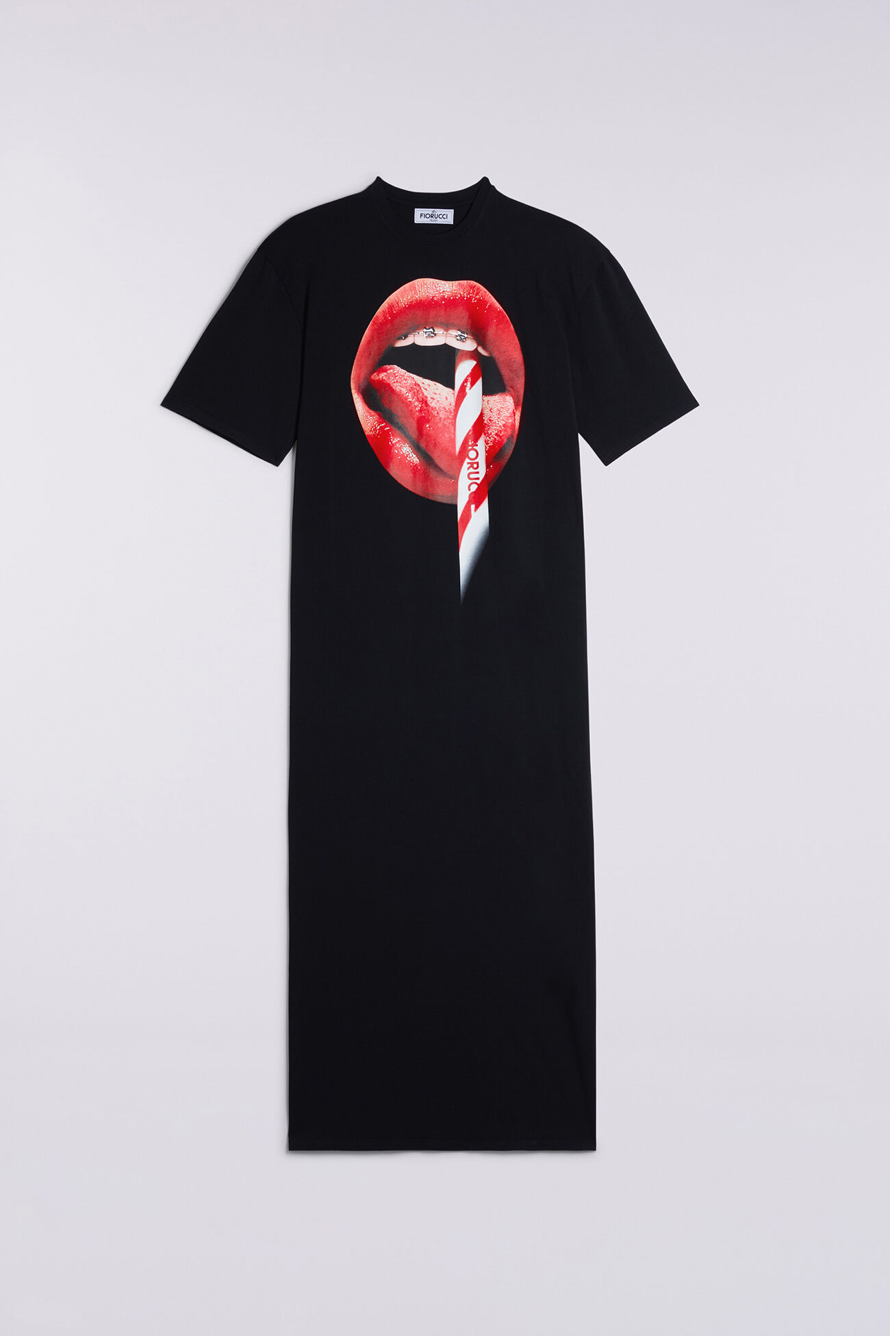 Mouth Graphic Maxi T-Dress Black