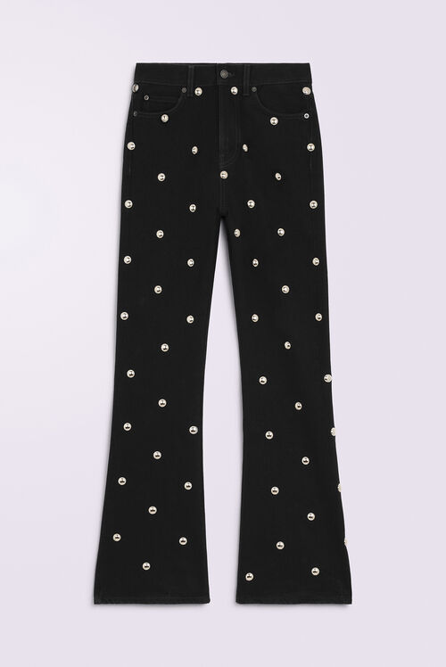 Unisex Stud Flare Jeans Black