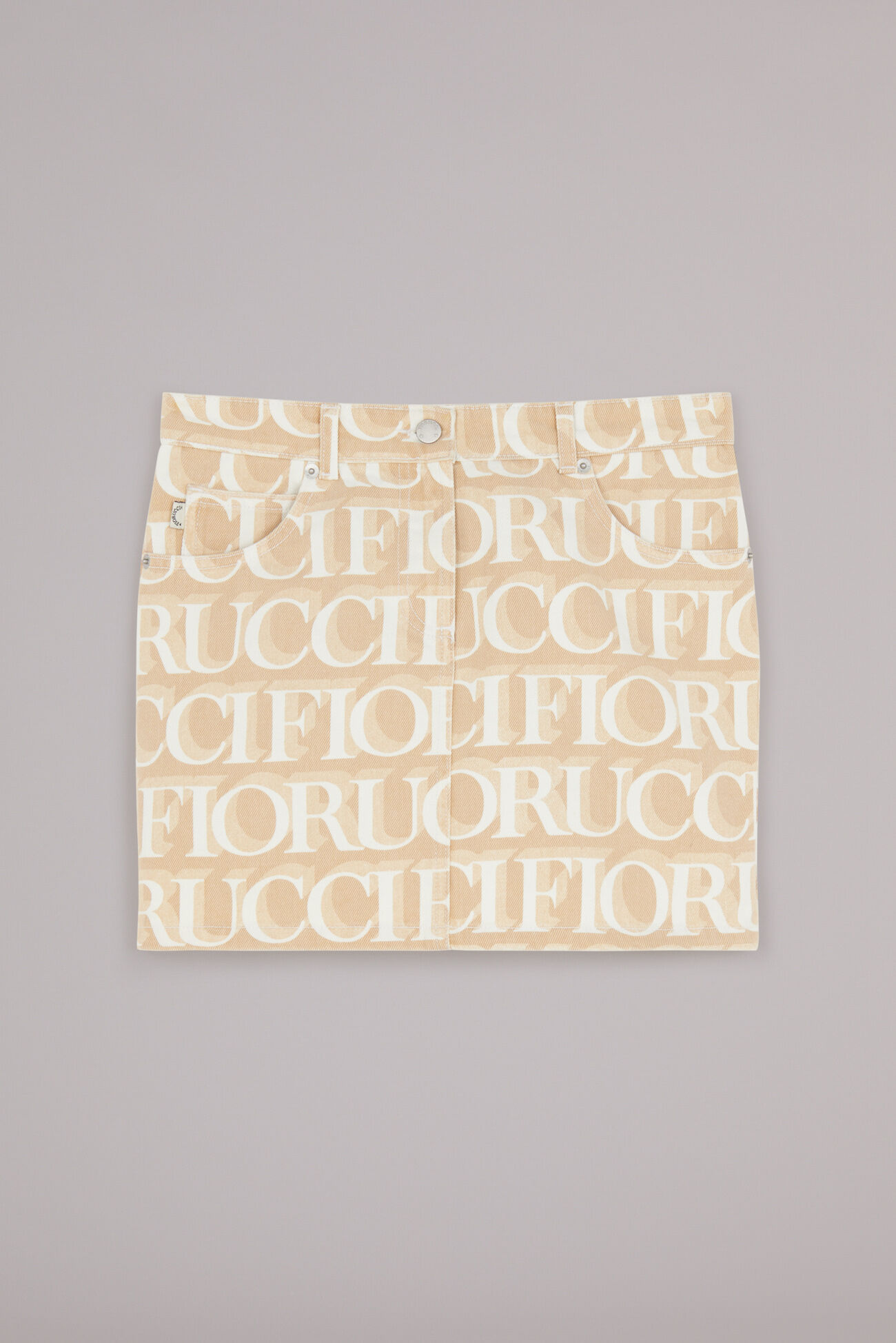 Laser Monogram Denim Mini Skirt Cream