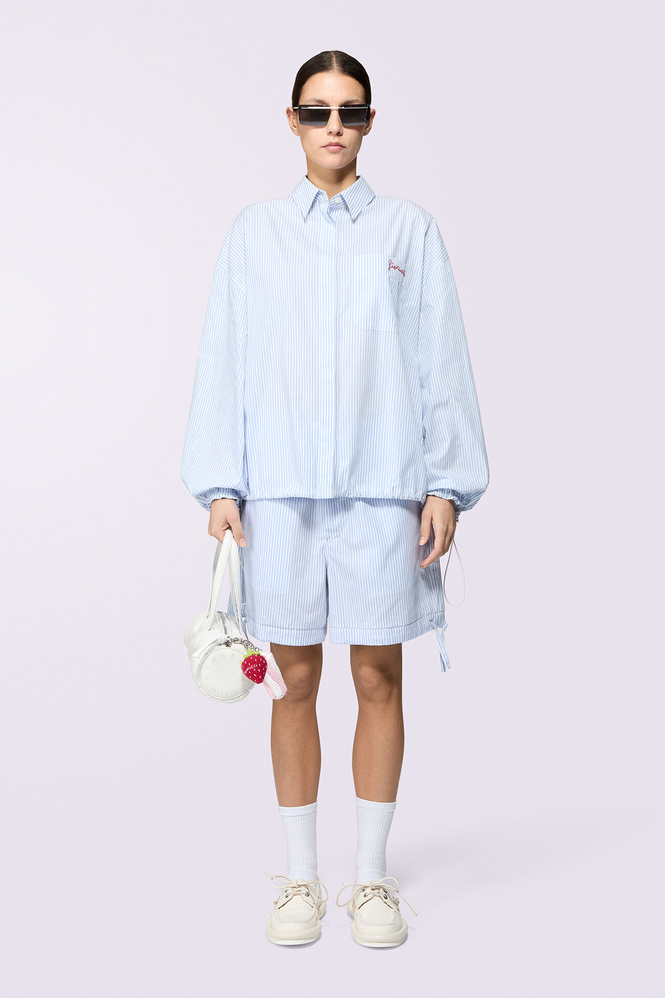 Embroidered Stripe Shirt Blue