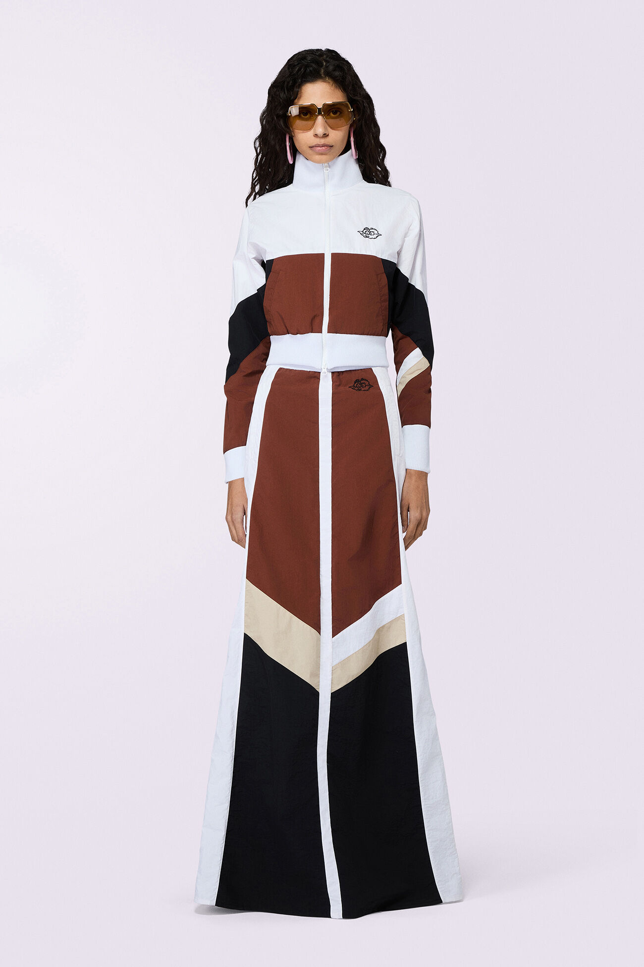 Angels Embroidery Cropped Track Jacket Brown