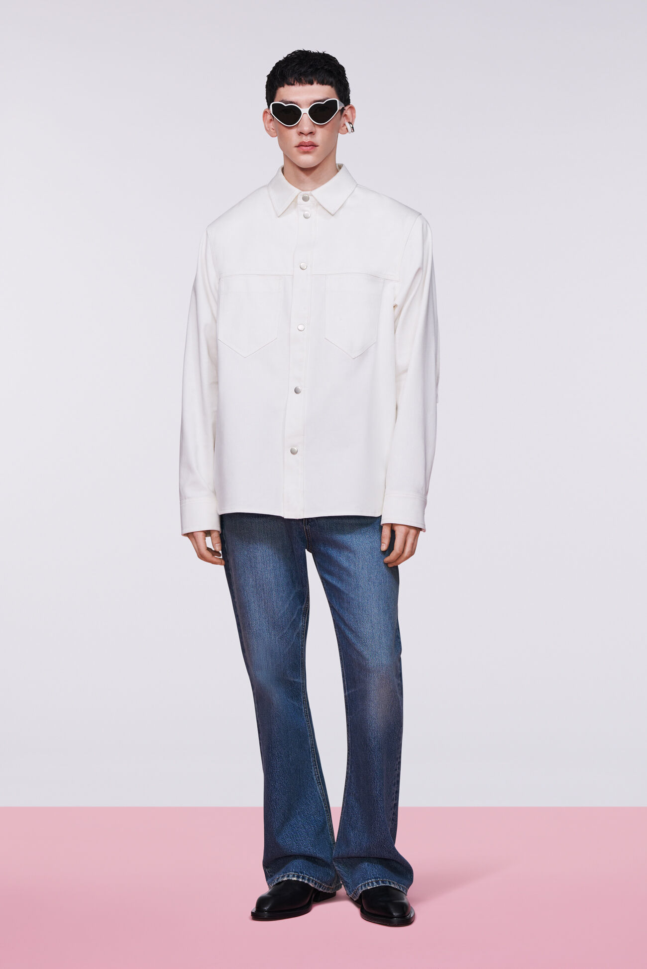 Unisex Fringe Gabardine Shirt White