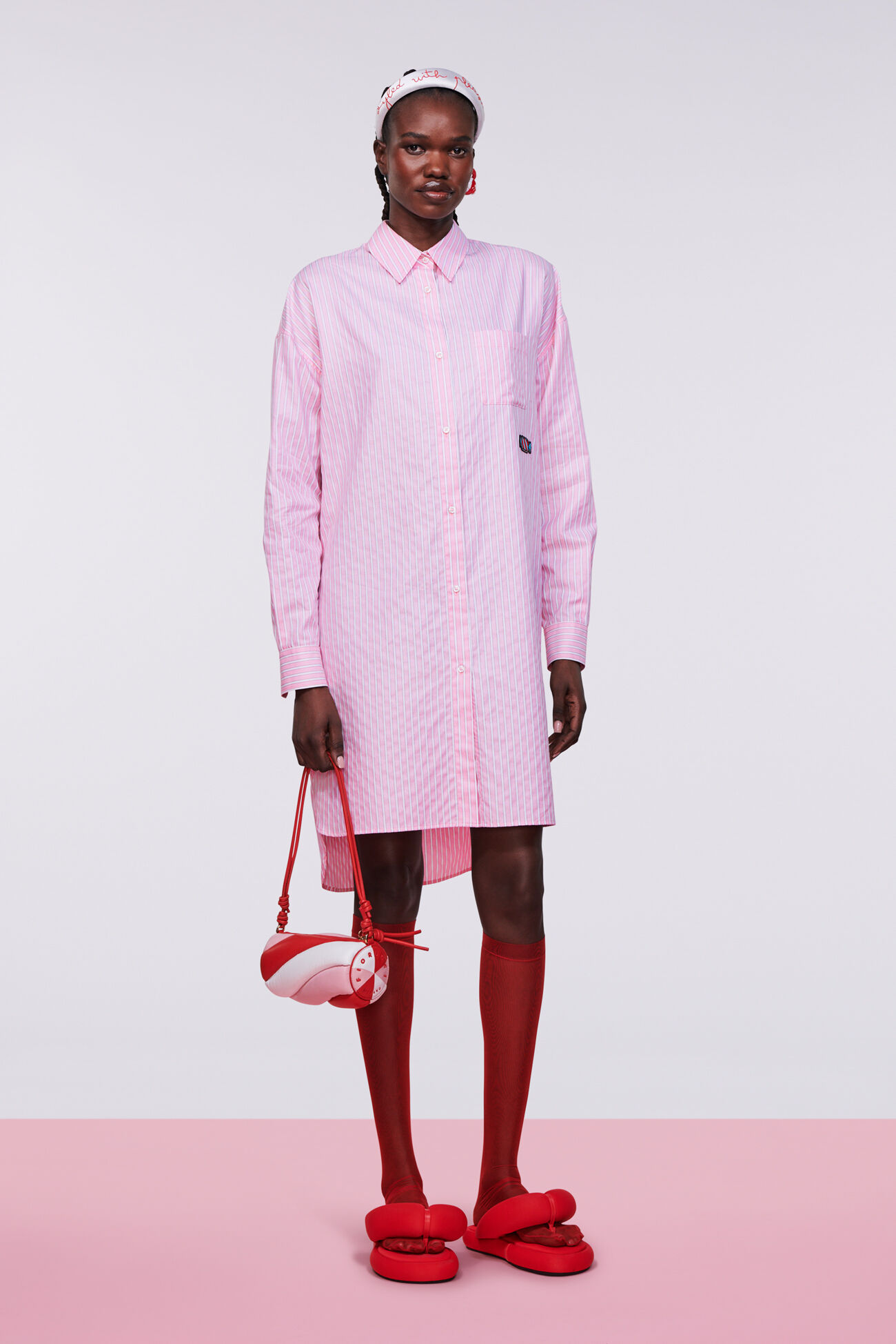 Stripe Midi Shirt Dress Pink
