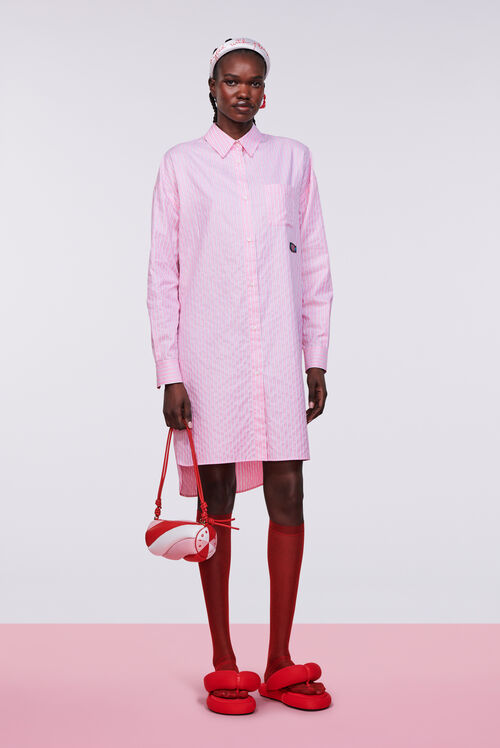 Stripe Midi Shirt Dress Pink