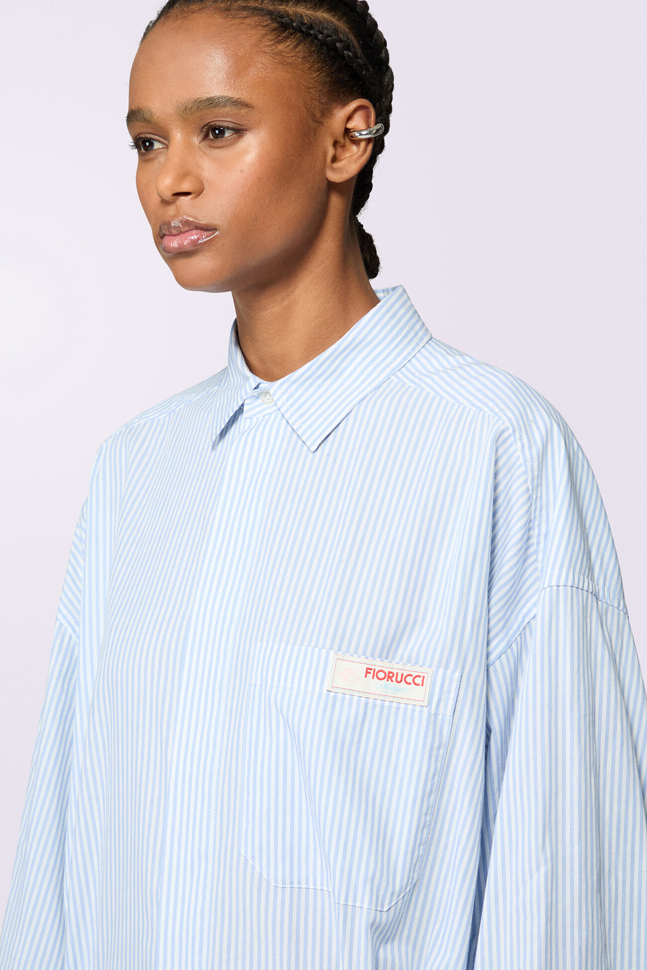 Unisex Label Patch Stripe Shirt Blue