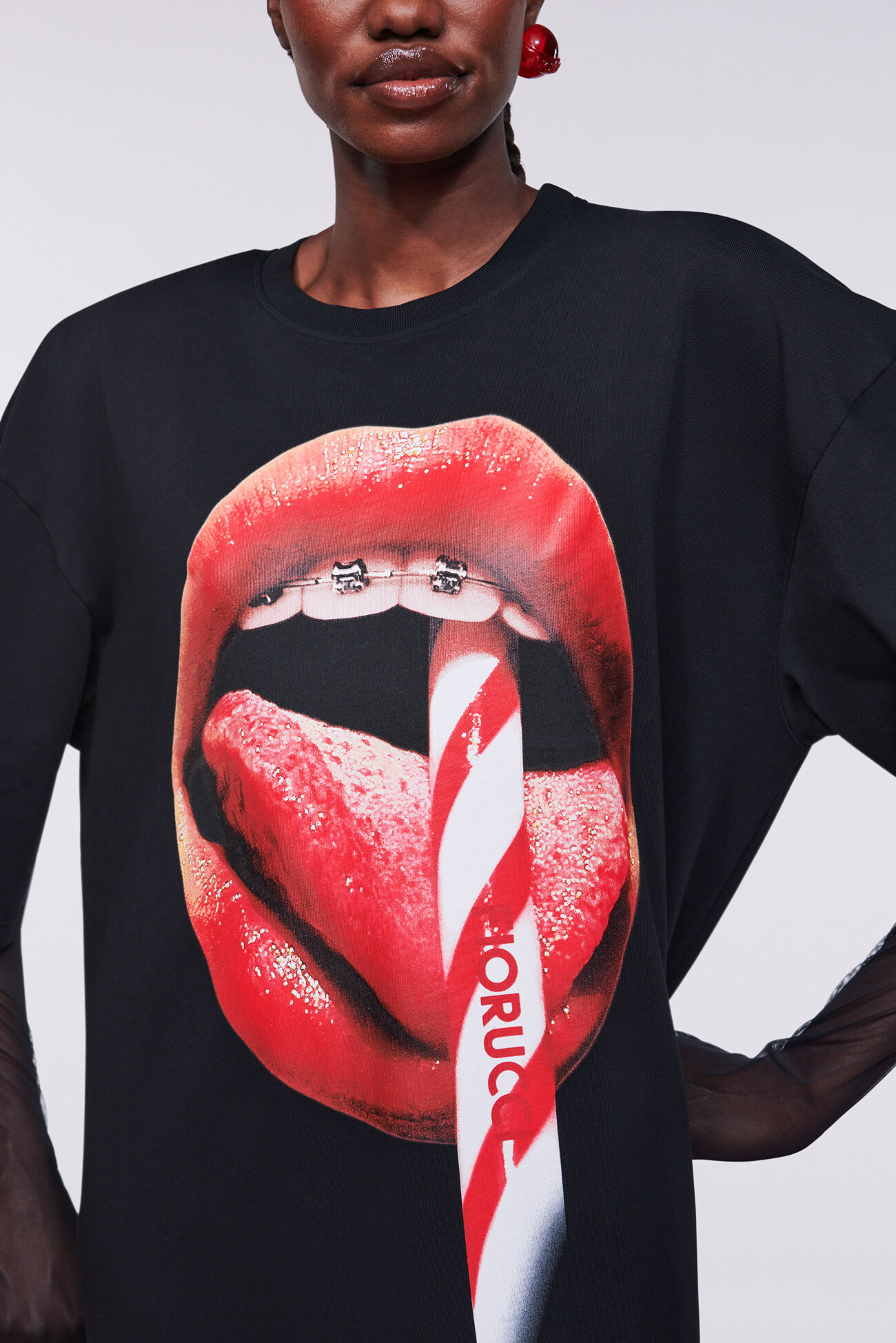 Mouth Graphic Maxi T-Dress Black