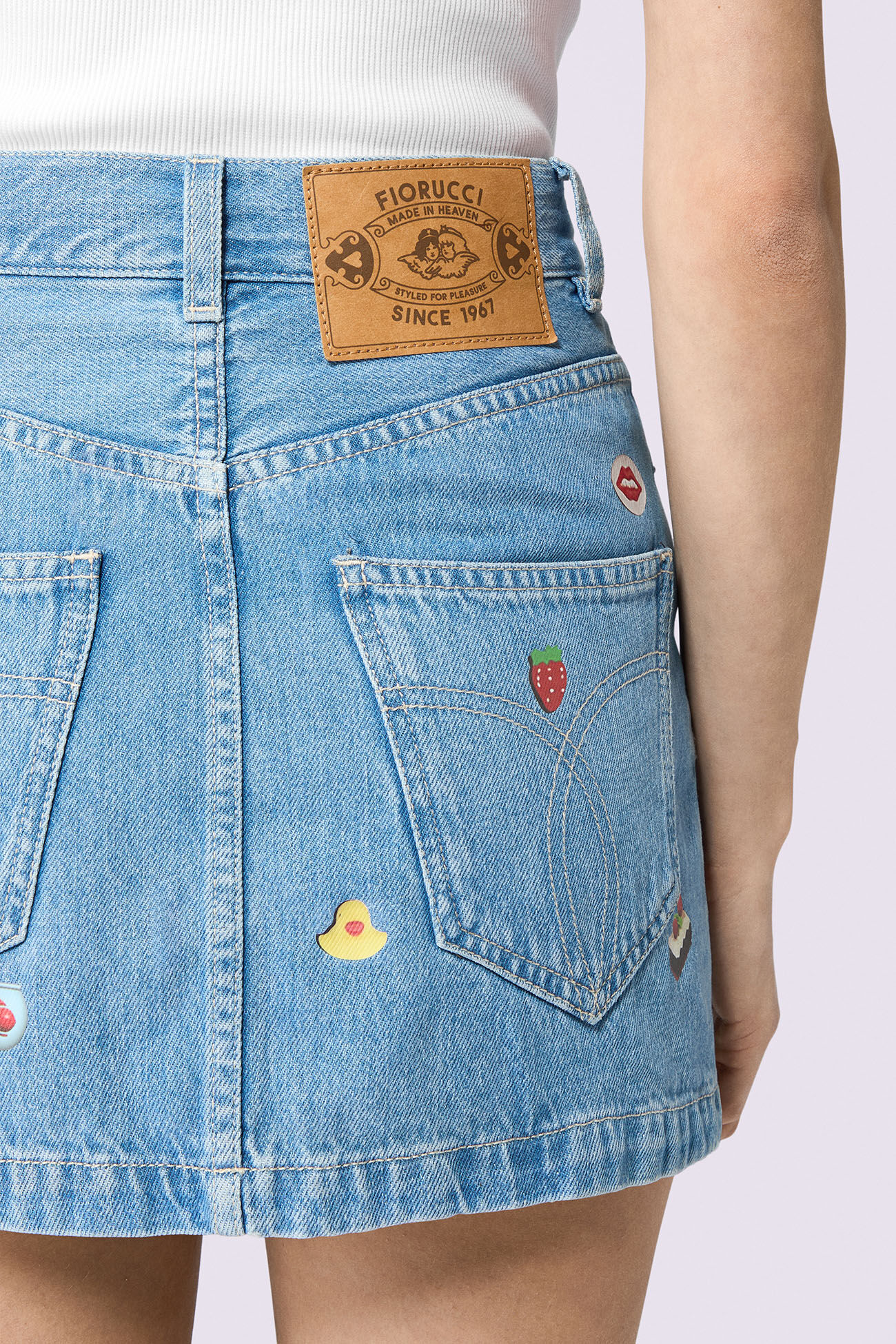 Charm Print Denim Mini Skirt Baby Blue