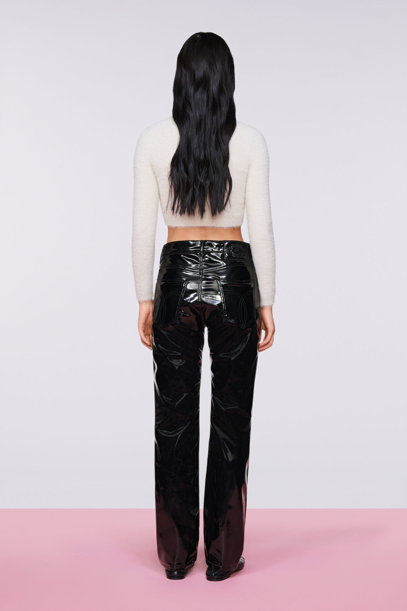 Unisex Straight Fit Vinyl Trousers Black