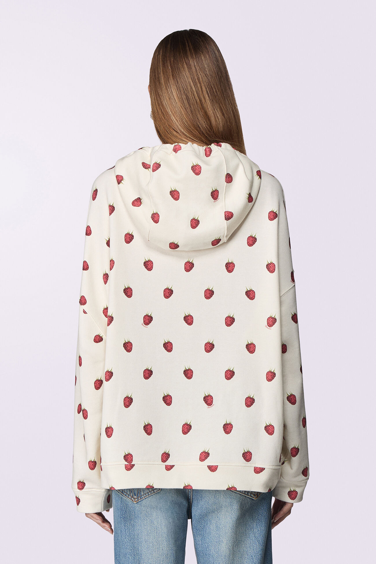 Unisex Raspberry Print Hoodie Cream
