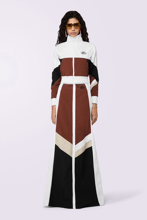 Angels Embroidery Track Maxi Skirt Brown