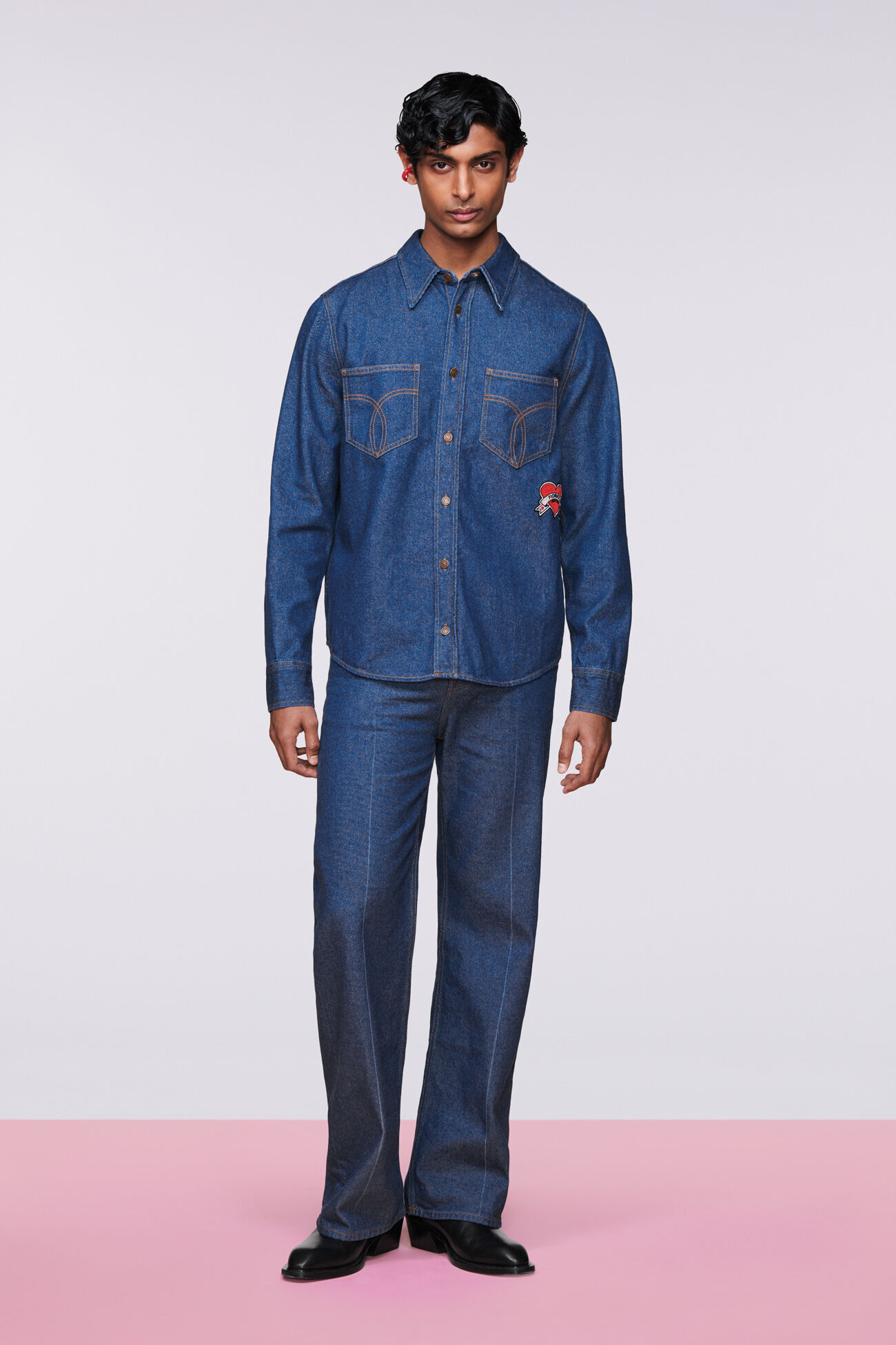 Fiorucci Official Online Store Patch Denim Shirt Blue Fiorucci