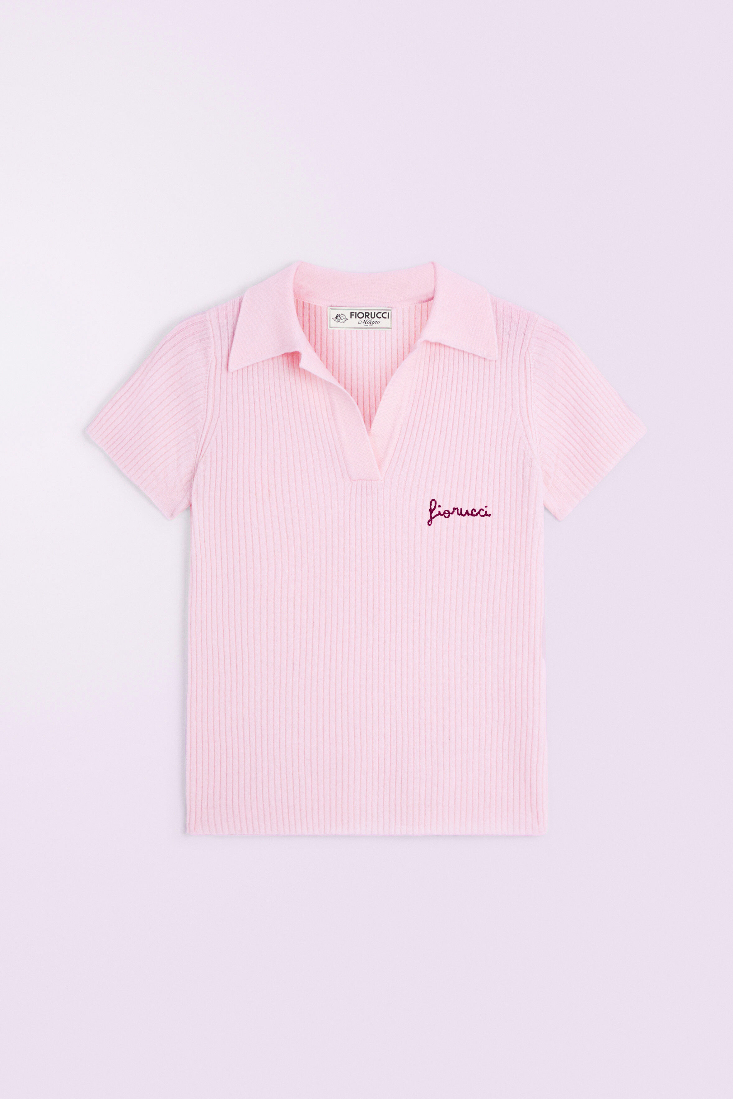 Embroidered Knit Polo Shirt Pink