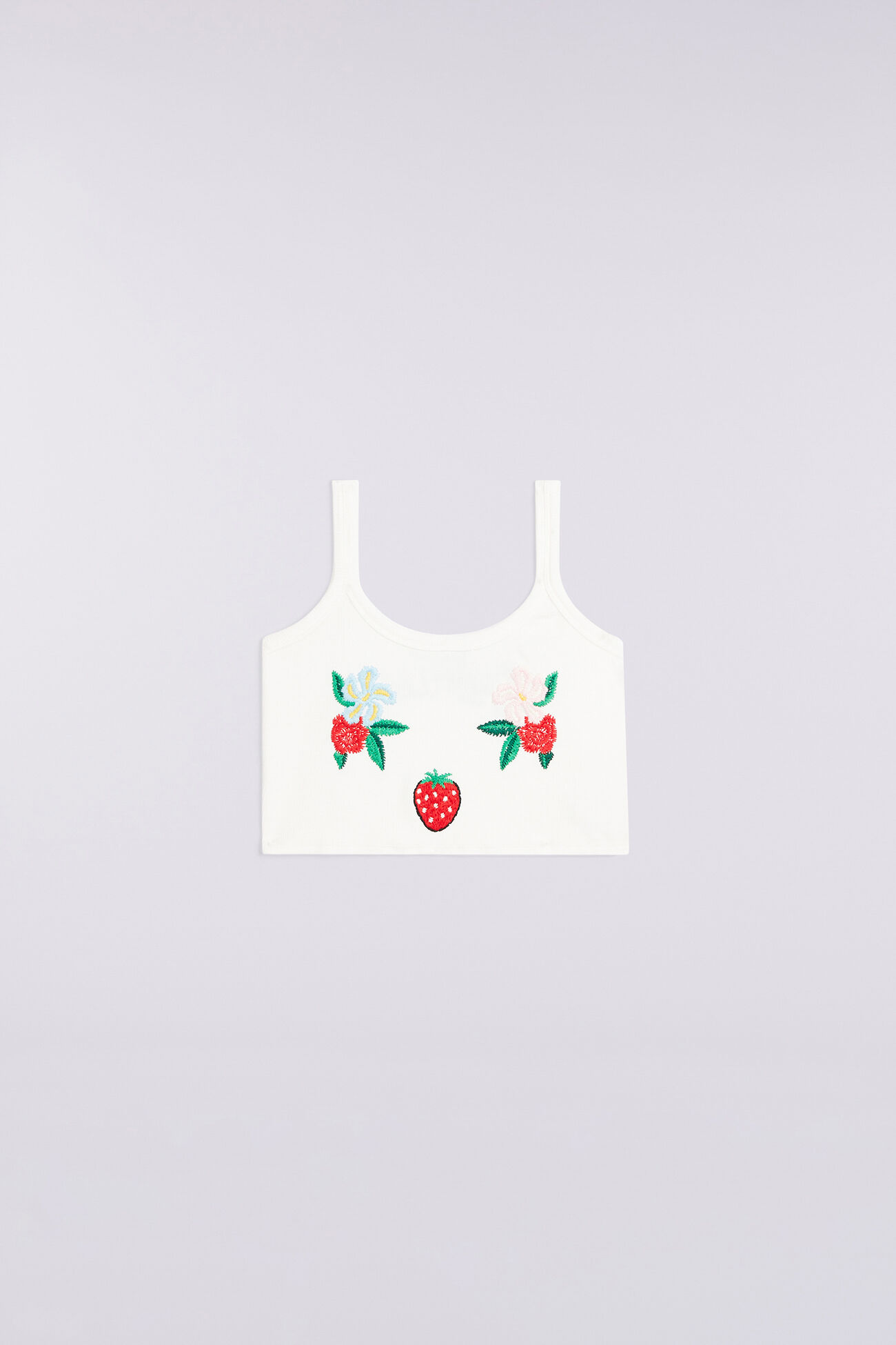 Embroidered Crop Tank Top White