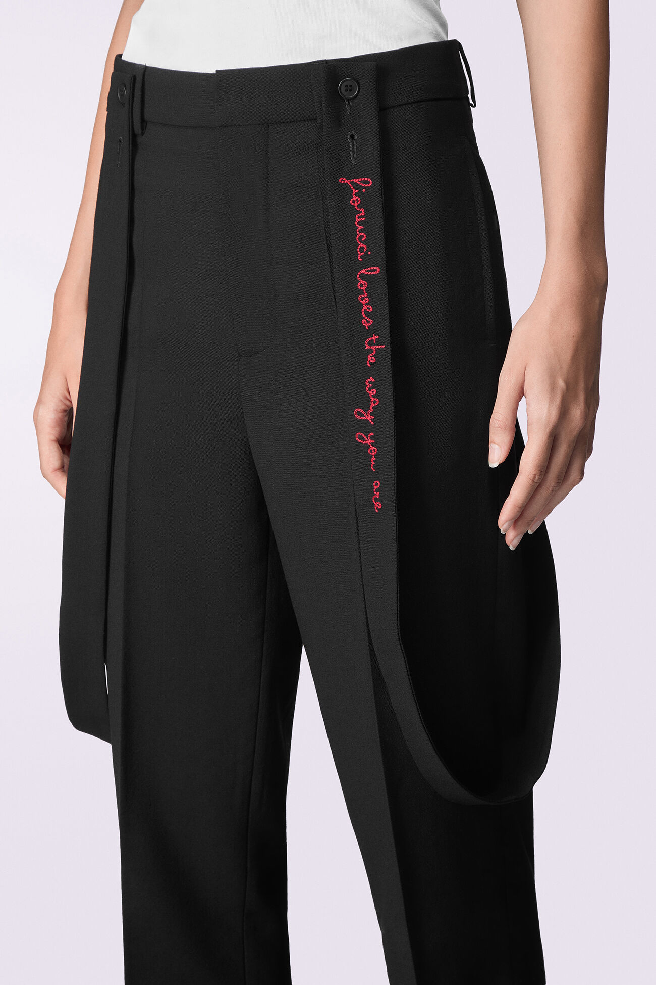 Embroidered Suspender Trousers Black