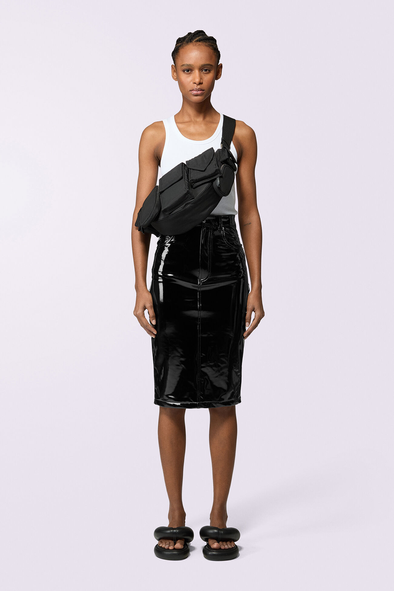 Vinyl Midi Skirt Black