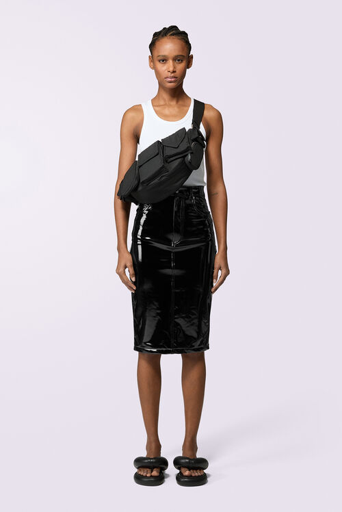 Vinyl Midi Skirt Black