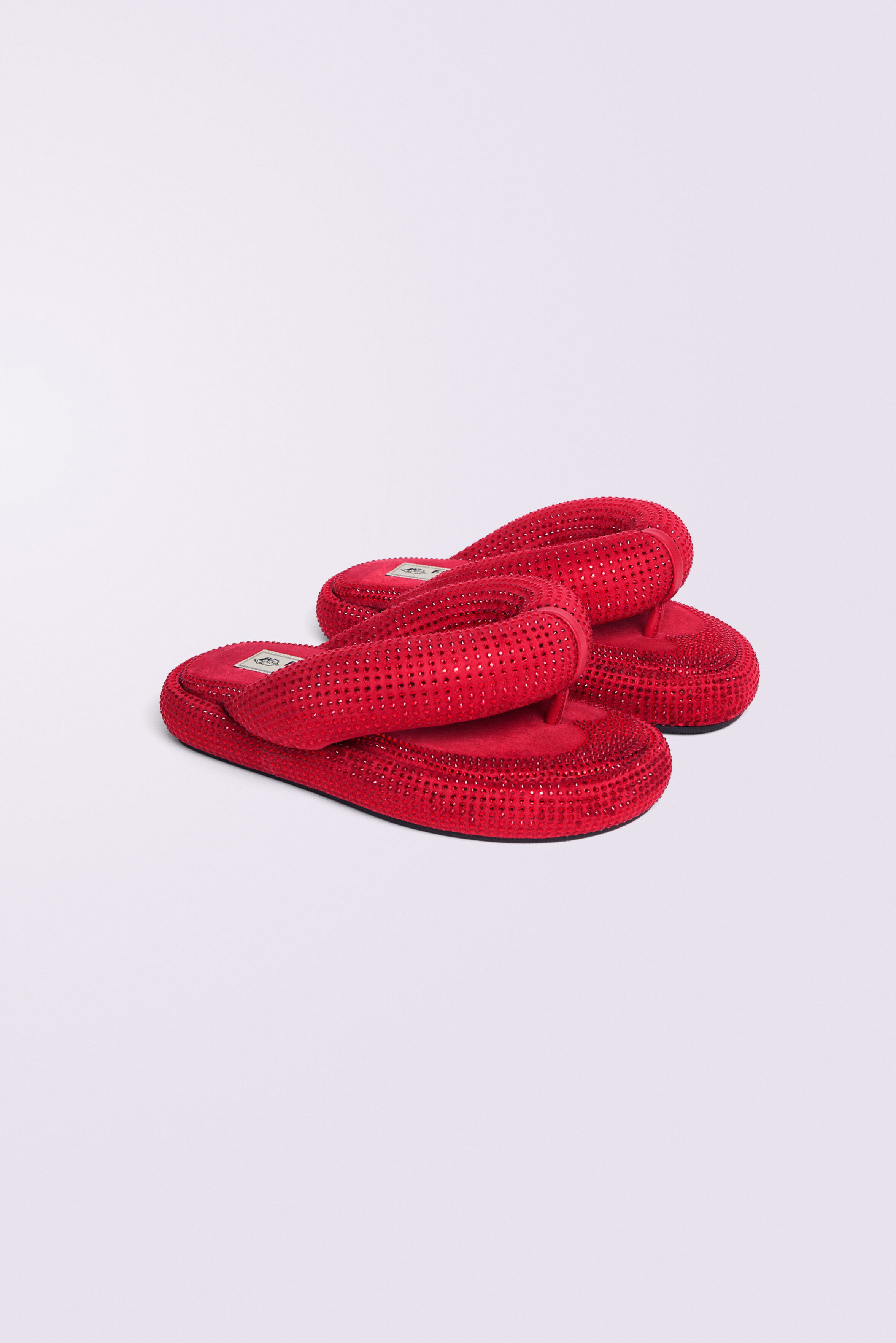 Rhinestone Fluff Flops Red
