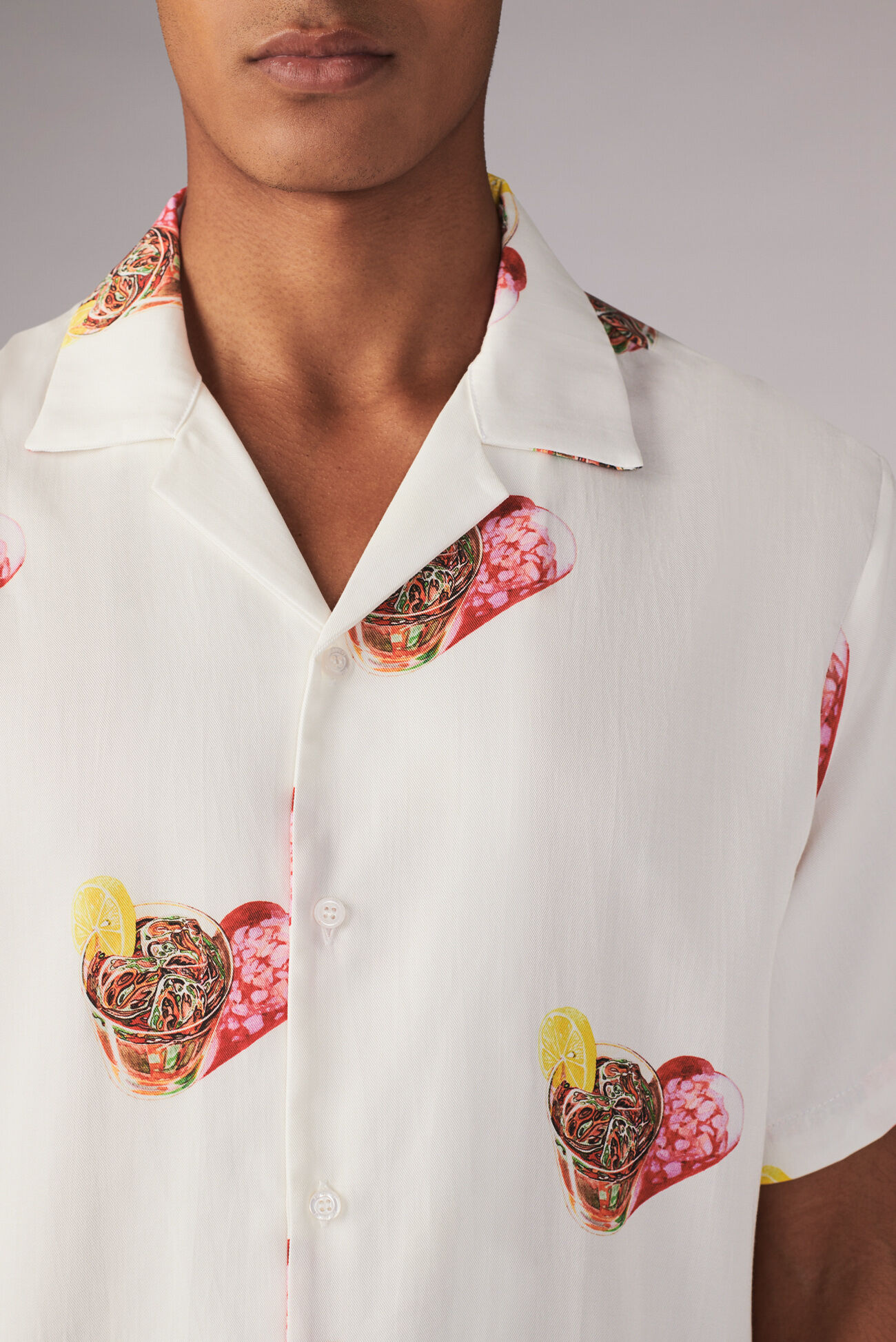 Cocktail Print Bowling Shirt White