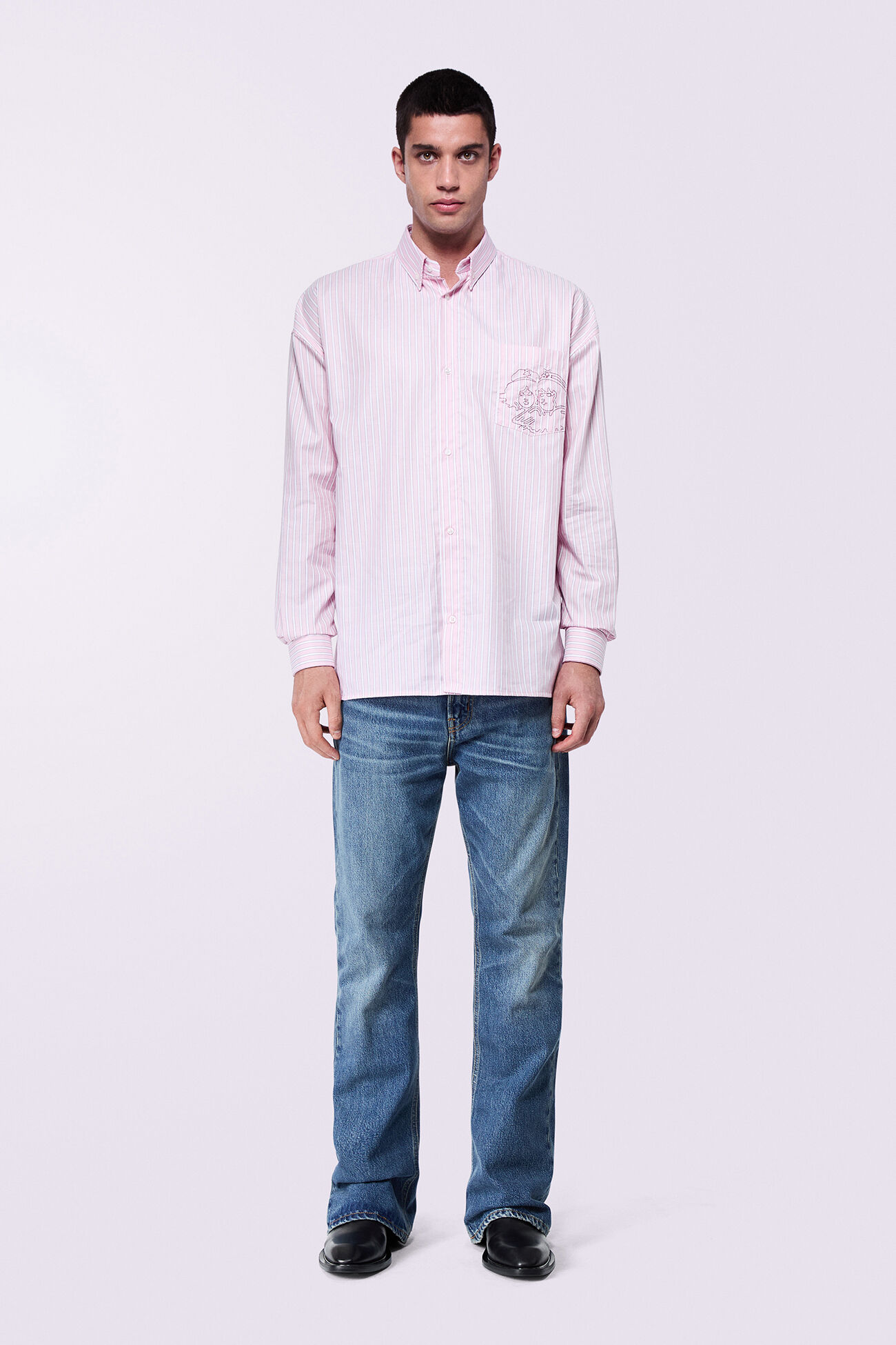 Embroidered Angels Stripe Shirt Pink