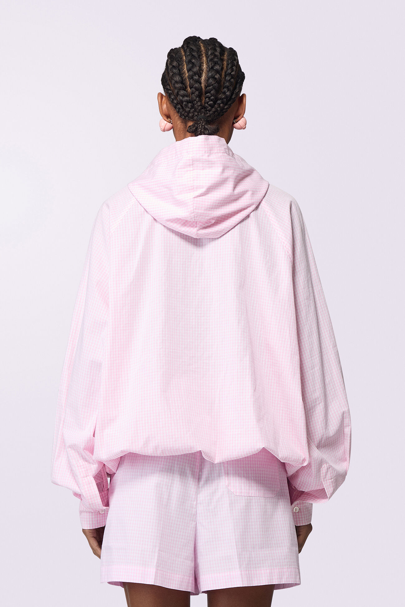 Gingham Logo Hoodie Shirt Pink